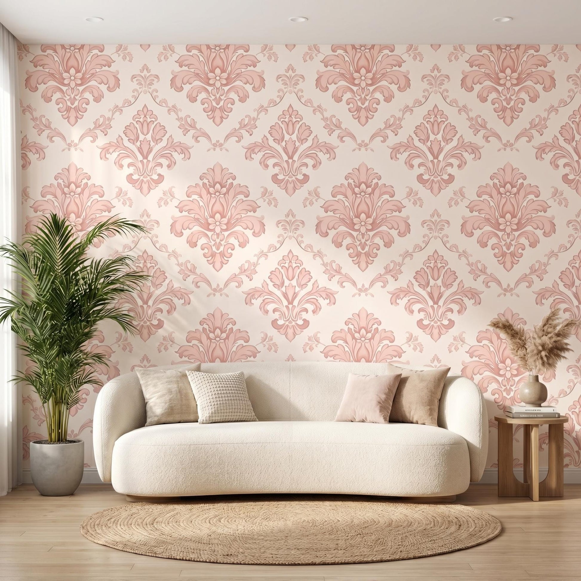 Pink Damask Wallpaper | Victorian Floral French Country Nursery Wall Decor (Peel and Stick)-WP0018