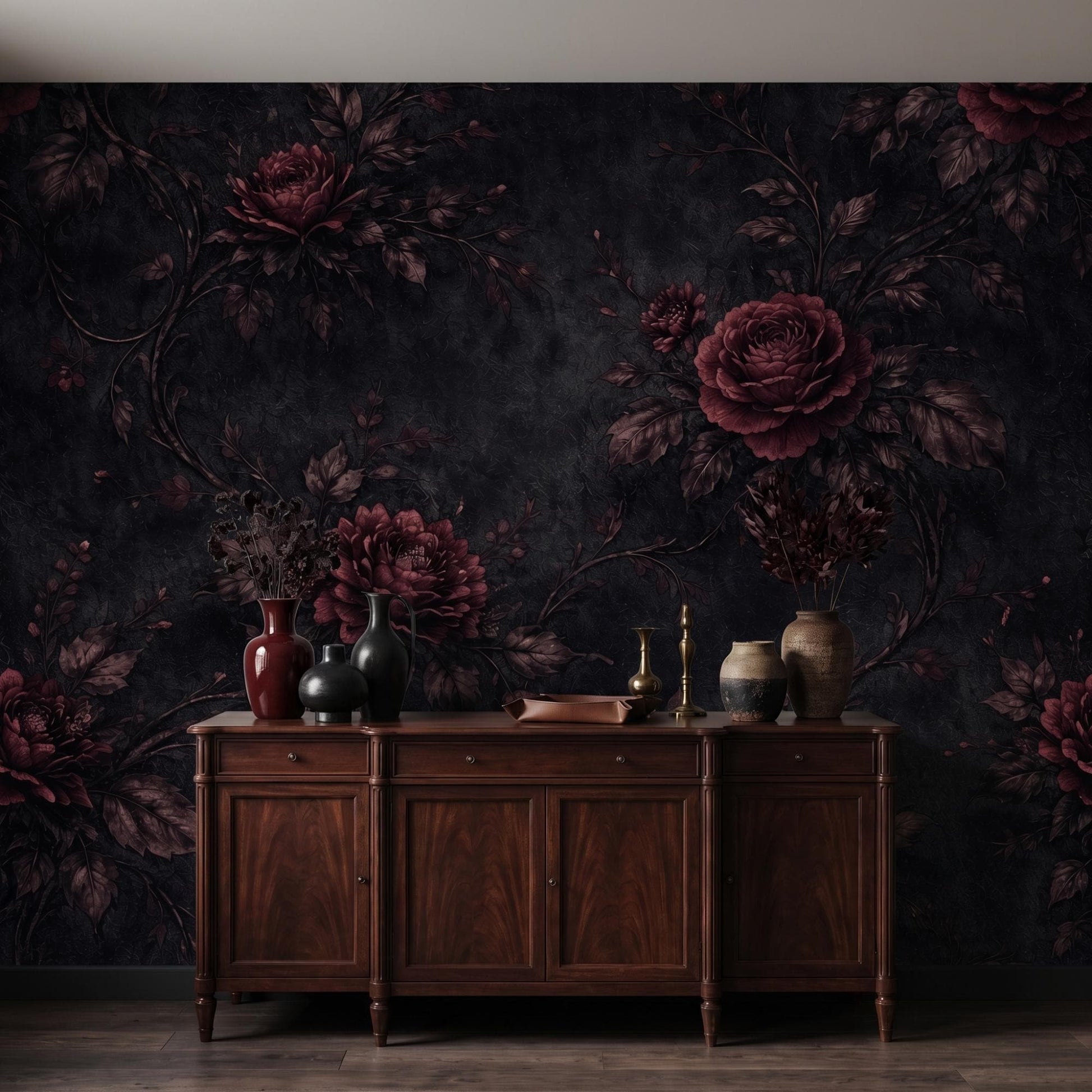 Dark Floral Wallpaper – Gothic Victorian Rose Mural