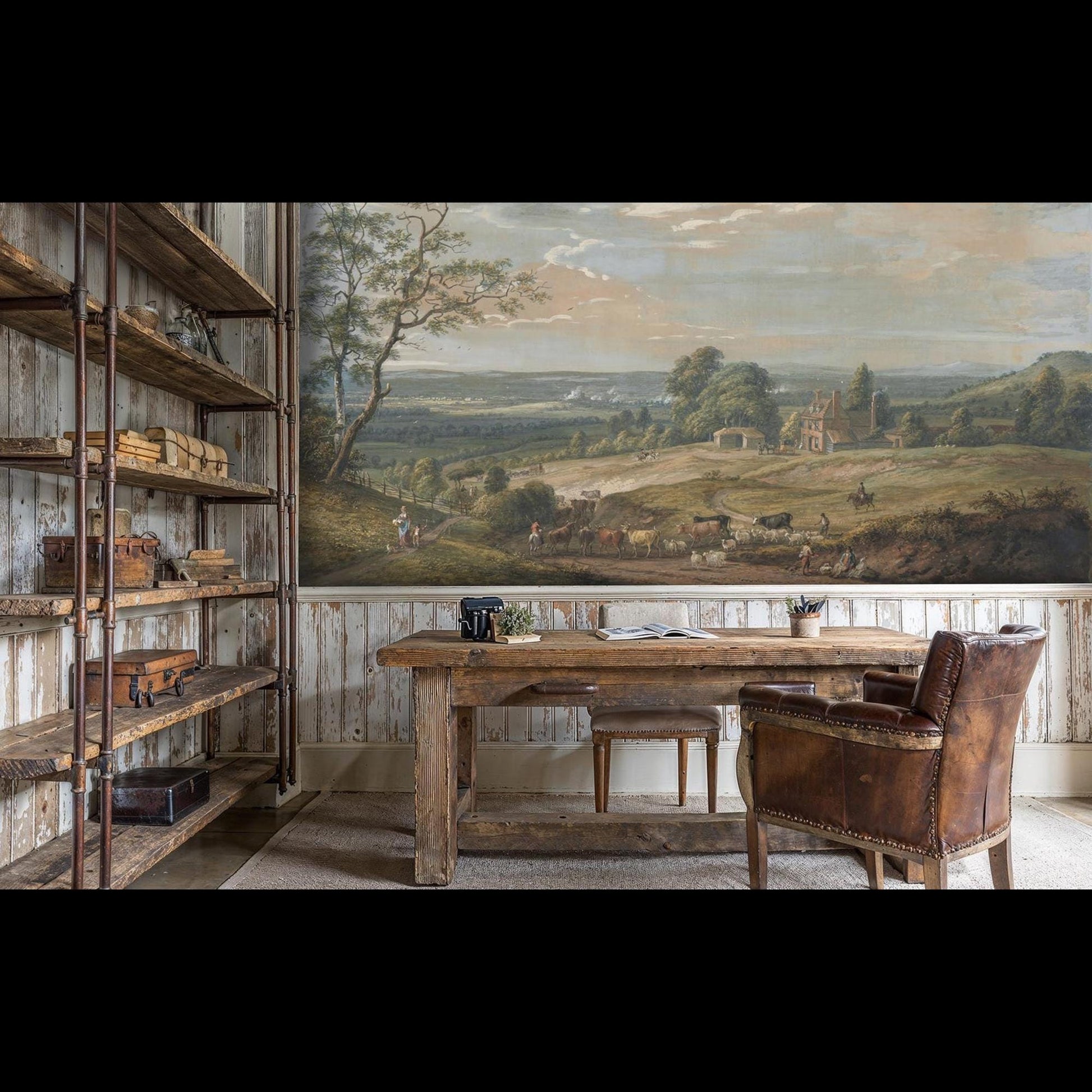 Vintage Landscape Wallpaper | English Countryside Mural | Pastoral Peel and Stick | Oil Painting Wall Art-WP0010