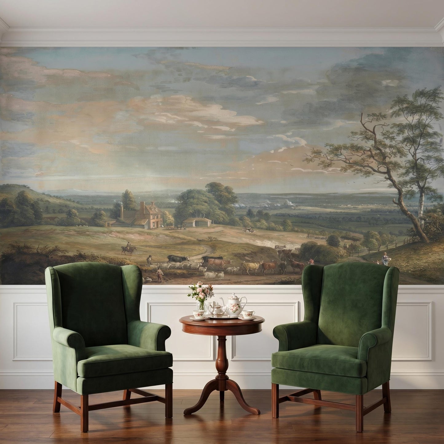 Vintage Landscape Wallpaper | English Countryside Mural | Pastoral Peel and Stick | Oil Painting Wall Art-WP0010