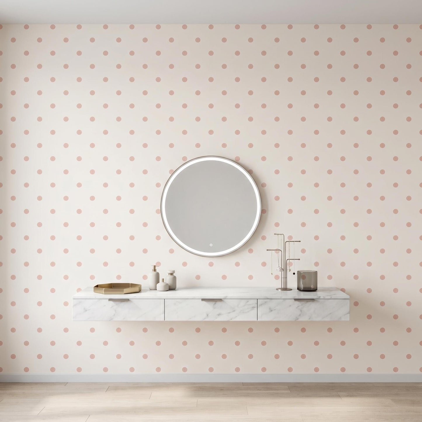 Pink Polka Dot Wallpaper – Minimalist Nursery Wall Mural – Peel and Stick Kids Room Decor-WP005