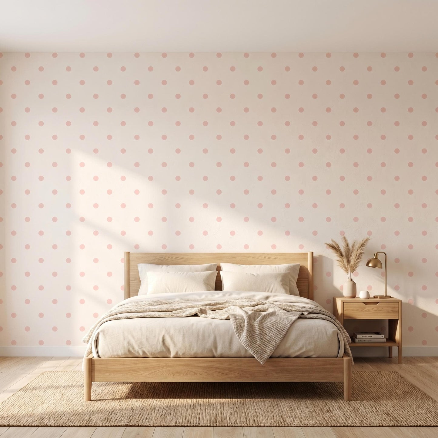 Pink Polka Dot Wallpaper – Minimalist Nursery Wall Mural – Peel and Stick Kids Room Decor-WP005