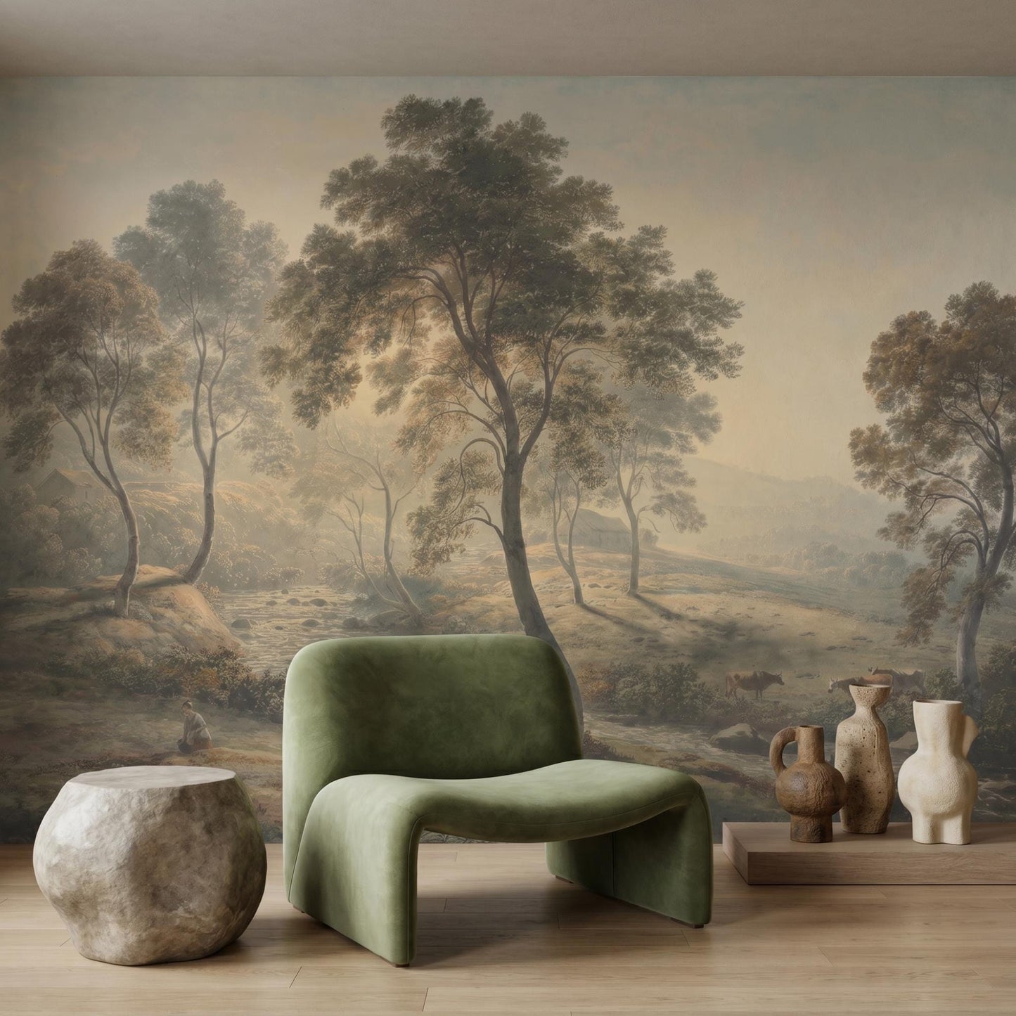 Vintage Landscape Peel and Stick Wall Mural | Antique Pastoral Farmhouse Decor (Removable Wallpaper)-WP0002