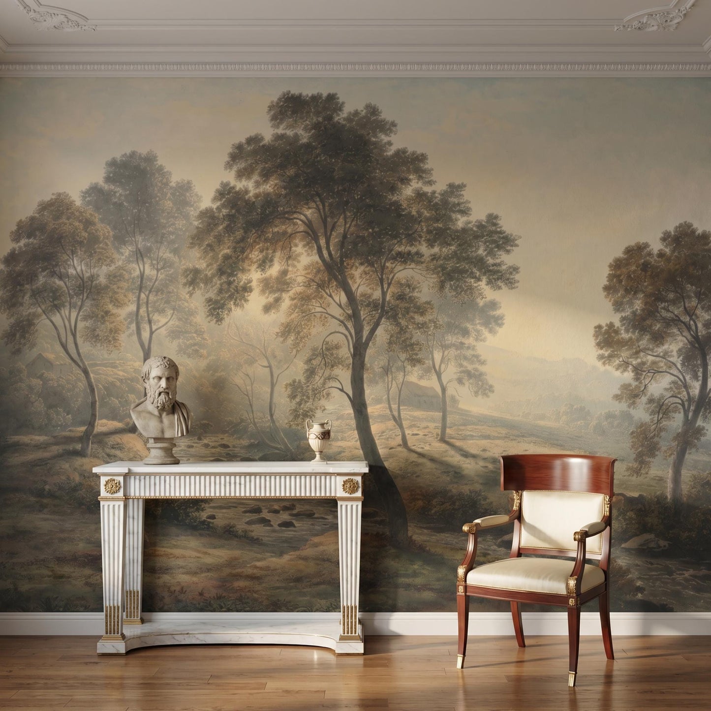 Vintage Landscape Peel and Stick Wall Mural | Antique Pastoral Farmhouse Decor (Removable Wallpaper)-WP0002