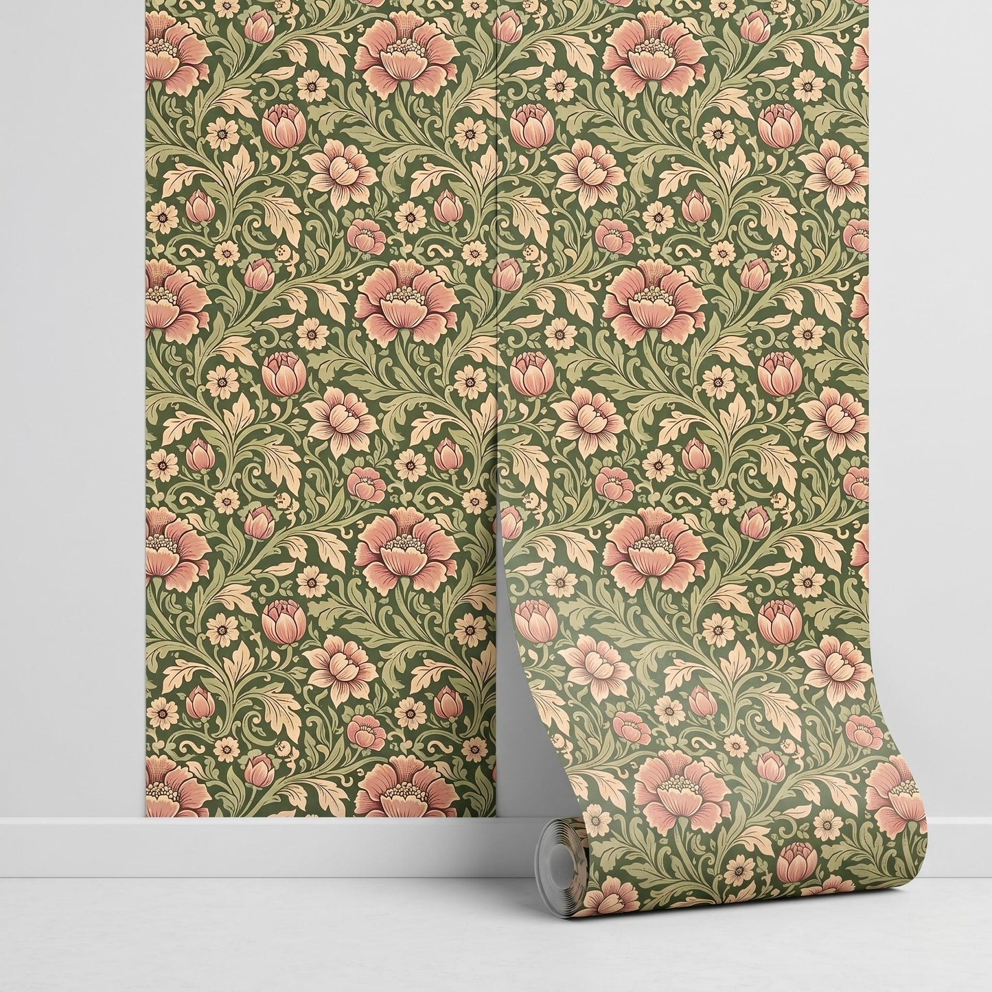 William Morris Style Floral Wallpaper – Art Nouveau Botanical Wall Mural-WP0001