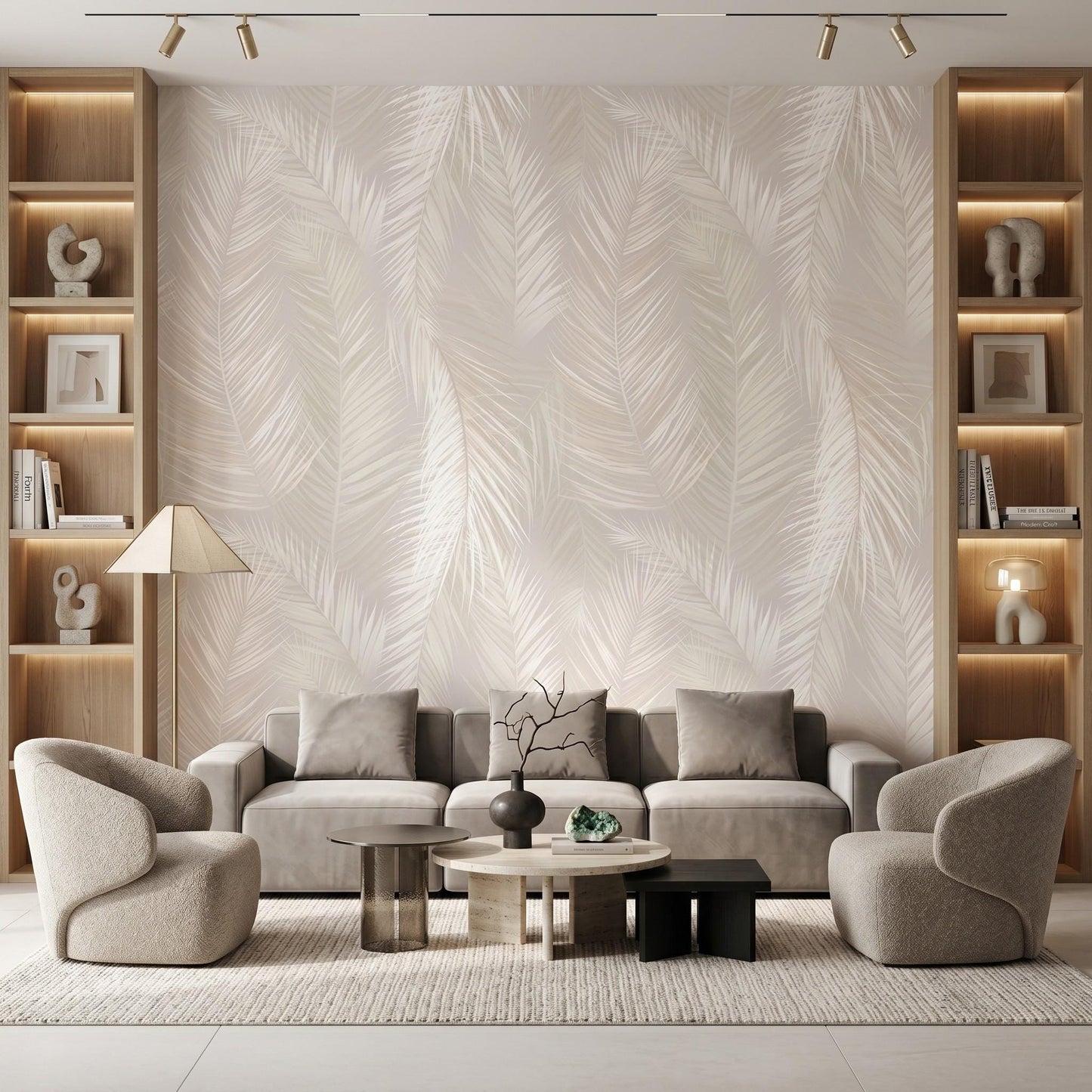 Beige Minimalist Coastal Palm Leaf Wallpaper Mural, Neutral Boho Botanical Wall Decor, Elegant Tropical Nursery Accent Wall-WP0025