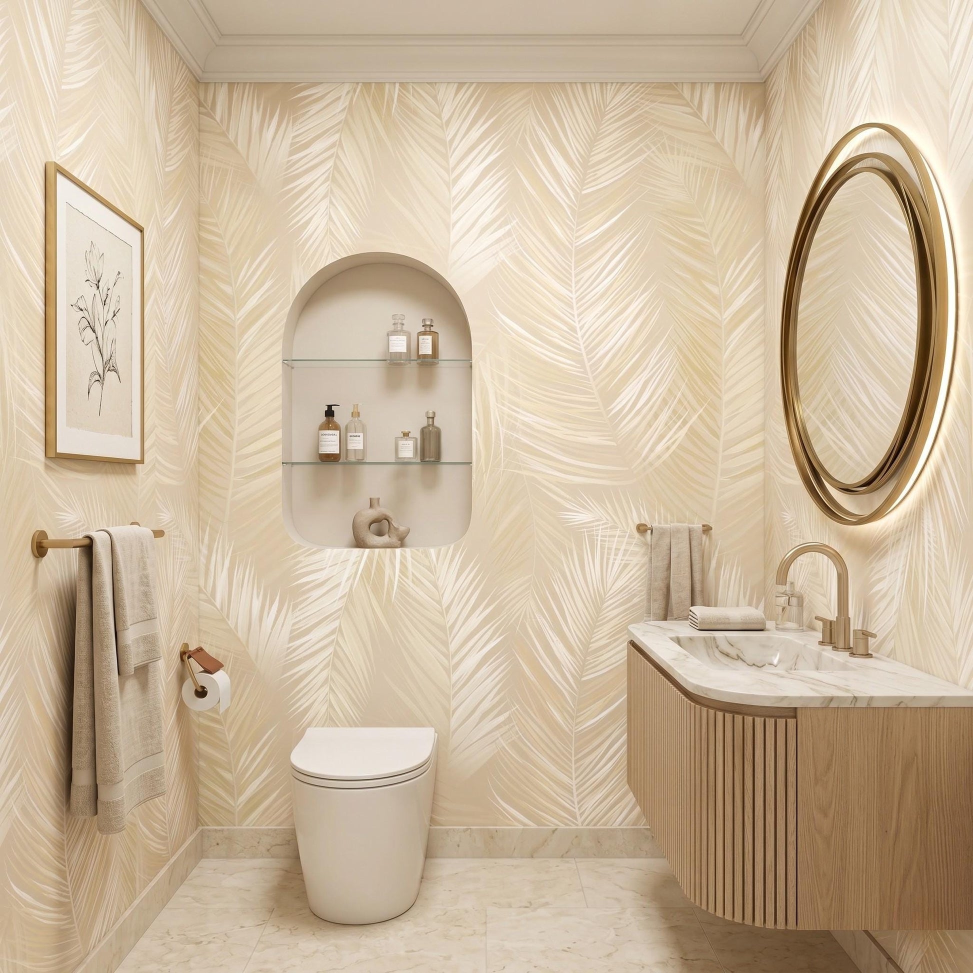 Beige Neutral Boho Tropical Palm Leaf Wallpaper, Modern Minimalist Wall Decor, Earthy Botanical Peel and Stick Paper-WP0040