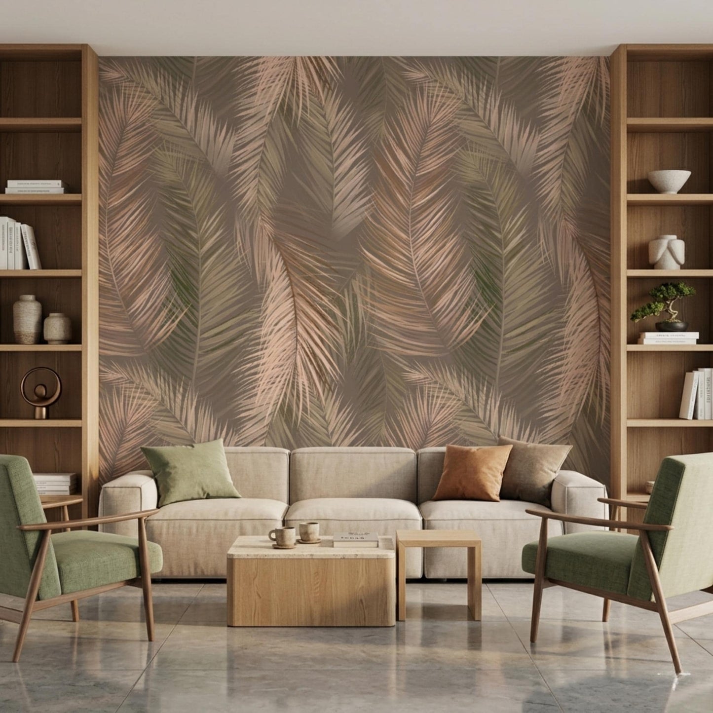 Dusty Rose Boho Palm Leaf Wallpaper, Earthy Tropical Wall Decor, Minimalist Bohemian Room Accent, Nature Inspired Home Mural-WP0041
