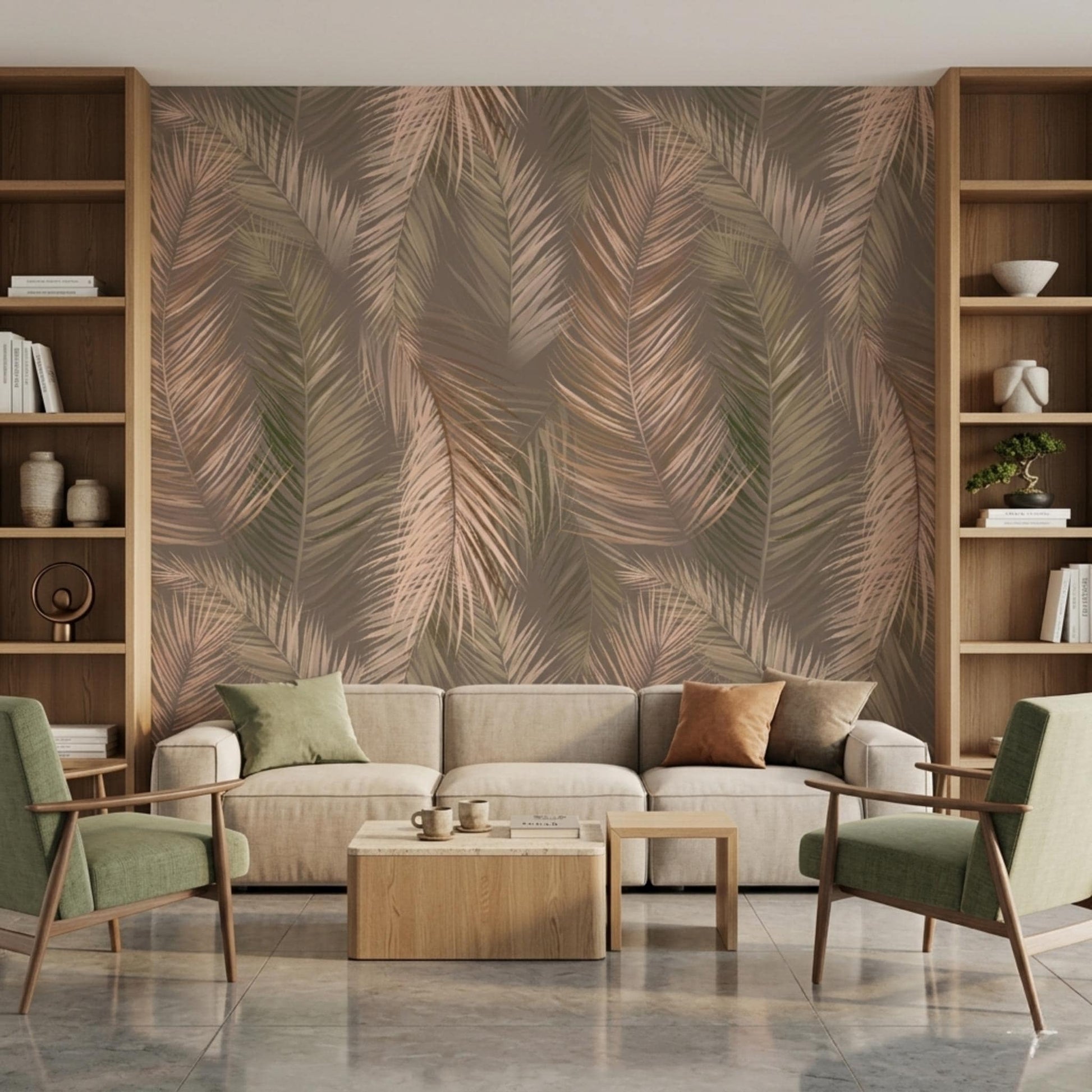 Dusty Rose Boho Palm Leaf Wallpaper, Earthy Tropical Wall Decor, Minimalist Bohemian Room Accent, Nature Inspired Home Mural-WP0041