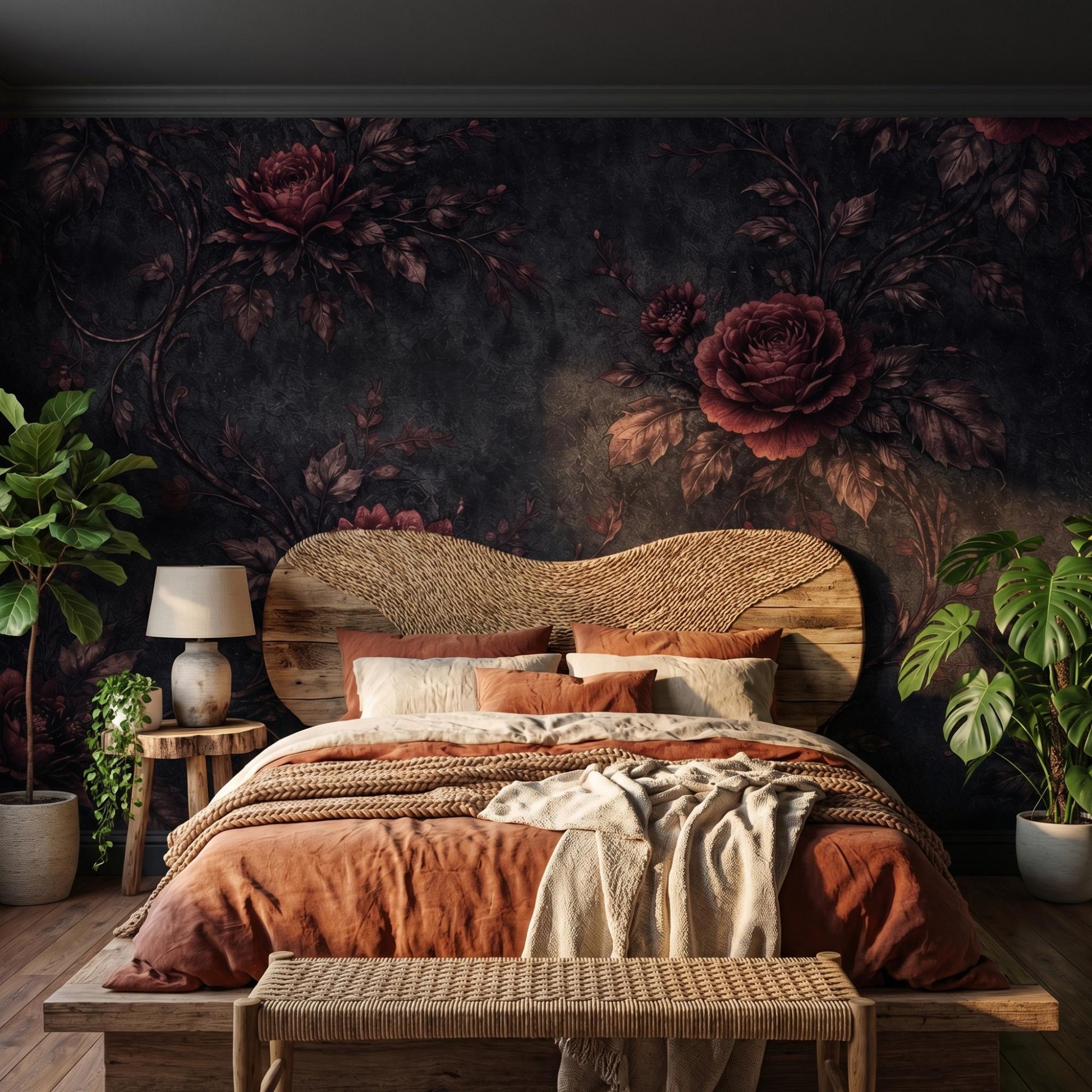 Dark Floral Wallpaper – Gothic Victorian Rose Mural, Dark Academia Removable Wall Art-WP0044