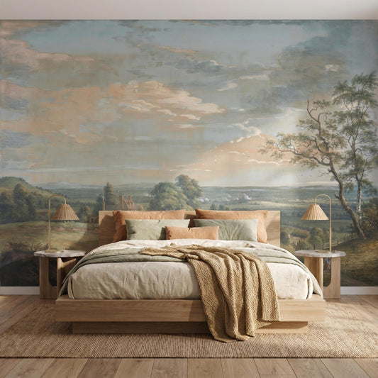 Vintage Landscape Wallpaper | English Countryside Mural | Pastoral Peel and Stick | Oil Painting Wall Art-WP0010