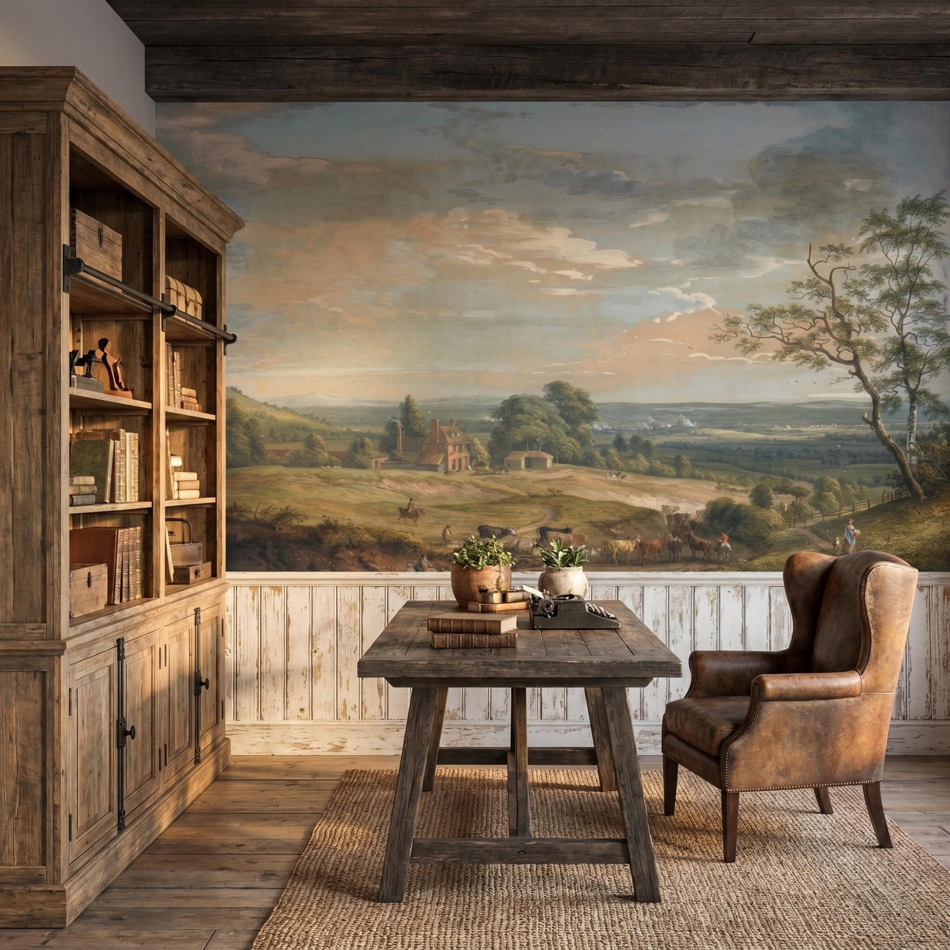 Vintage Landscape Wallpaper | English Countryside Mural | Pastoral Peel and Stick | Oil Painting Wall Art-WP0010