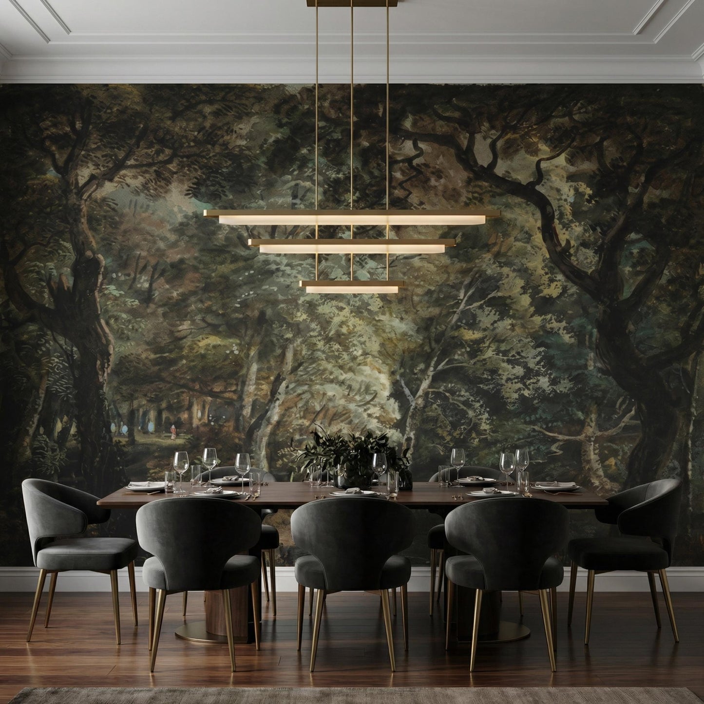 Moody Forest Wallpaper | Dark Woodland Mural | Vintage Nature Peel and Stick | Dark Academia Decor-WP0009