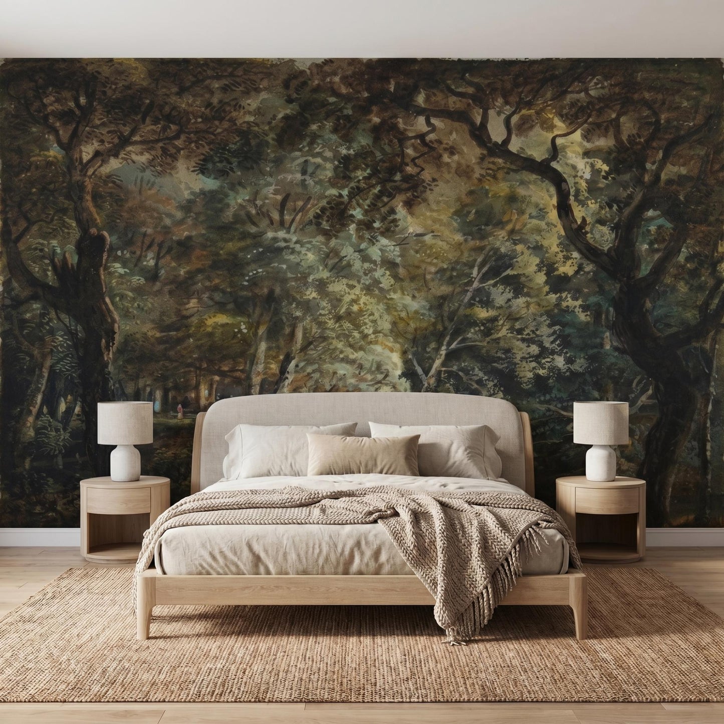 Moody Forest Wallpaper | Dark Woodland Mural | Vintage Nature Peel and Stick | Dark Academia Decor-WP0009