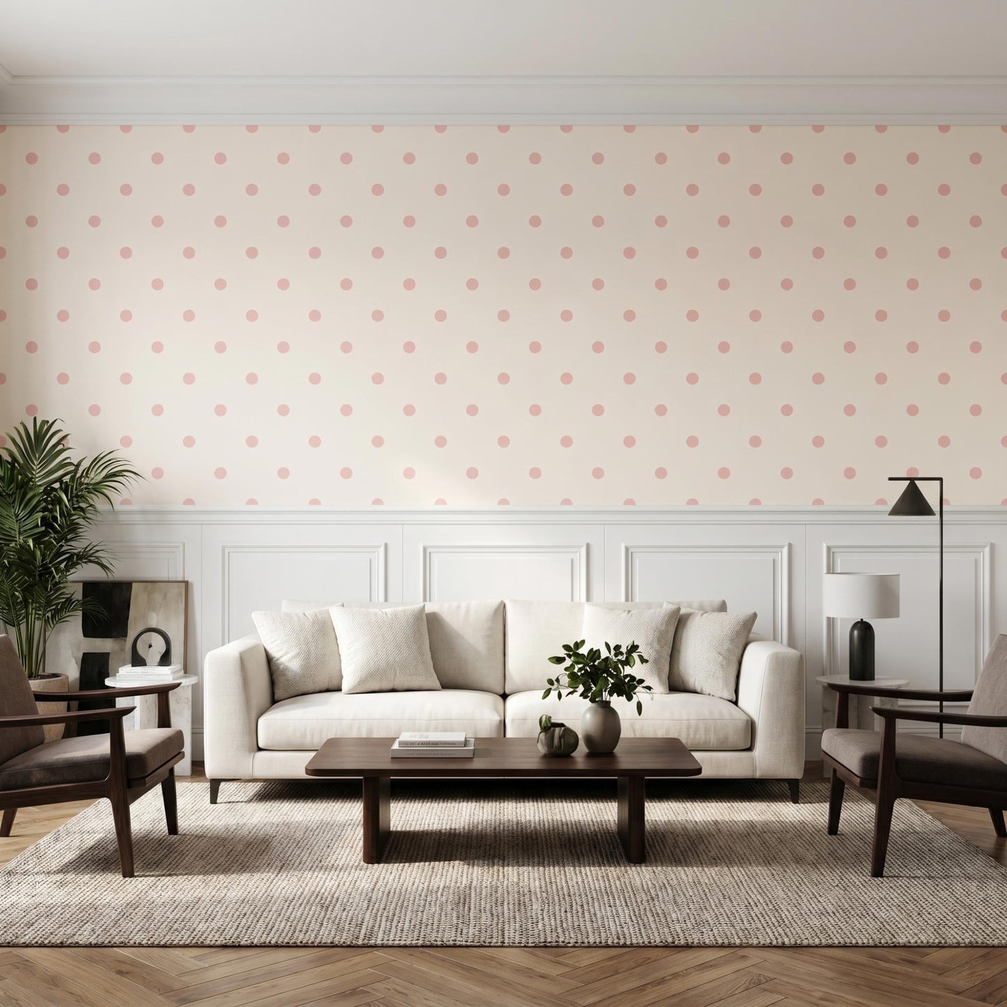 Pink Polka Dot Wallpaper – Minimalist Nursery Wall Mural – Peel and Stick Kids Room Decor-WP005
