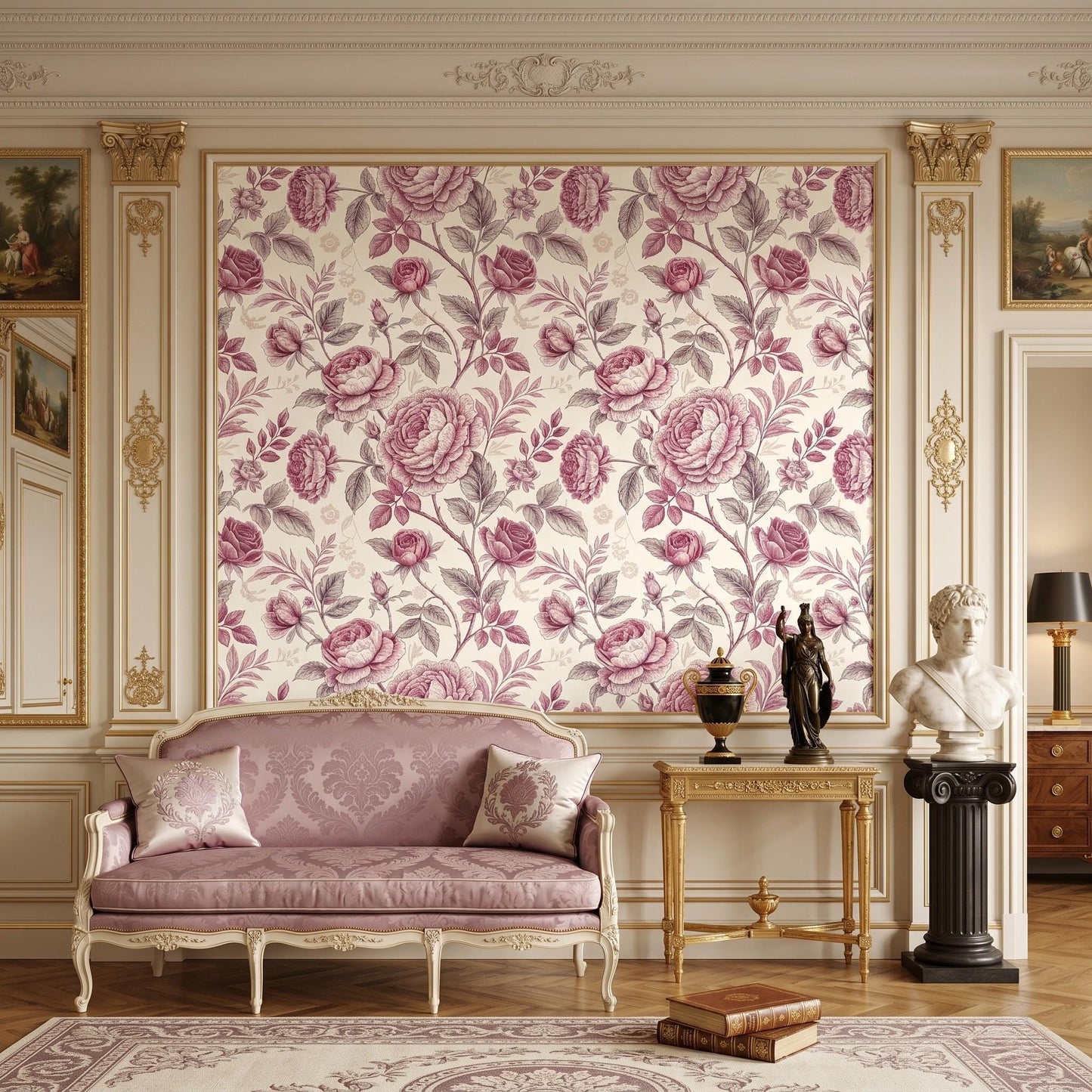 Mauve Pink Vintage Shabby Chic Floral Rose Wallpaper, Romantic Nursery Wall Decor, Elegant Cottagecore Bedroom Accent-WP0055