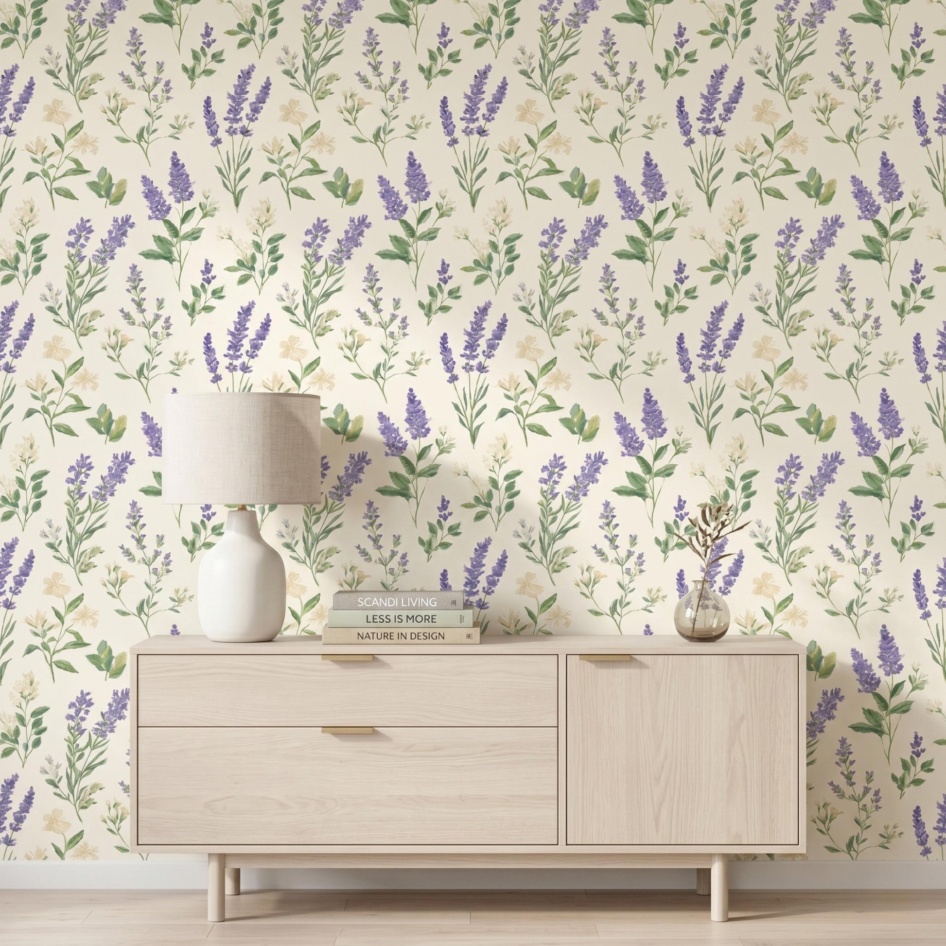 Lavender Purple Vintage Botanical Floral Wallpaper, Cottagecore Wall Decor, French Country Nursery Art, Spring Flower Peel and Stick-WP0063
