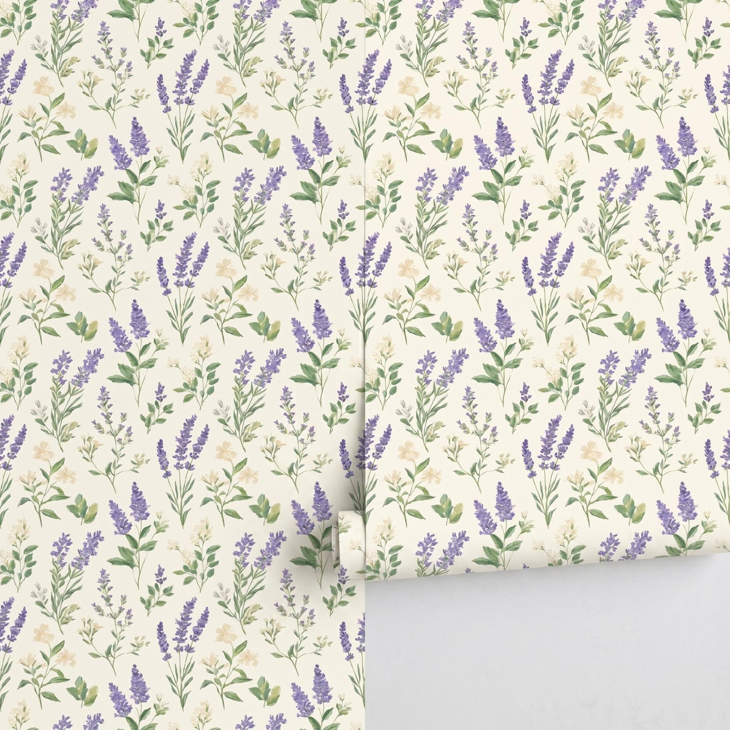 Lavender Purple Vintage Botanical Floral Wallpaper, Cottagecore Wall Decor, French Country Nursery Art, Spring Flower Peel and Stick-WP0063