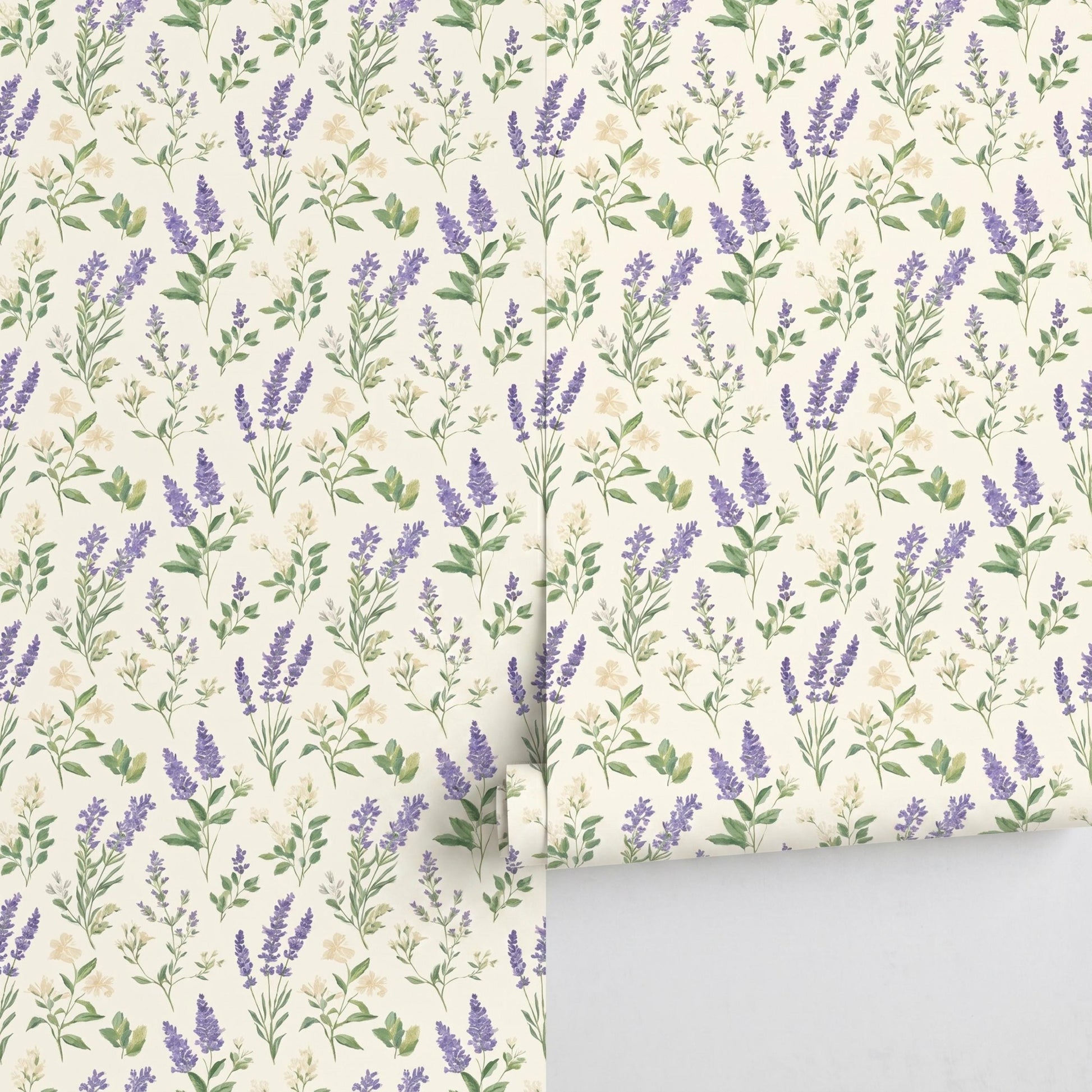Lavender Purple Vintage Botanical Floral Wallpaper, Cottagecore Wall Decor, French Country Nursery Art, Spring Flower Peel and Stick-WP0063