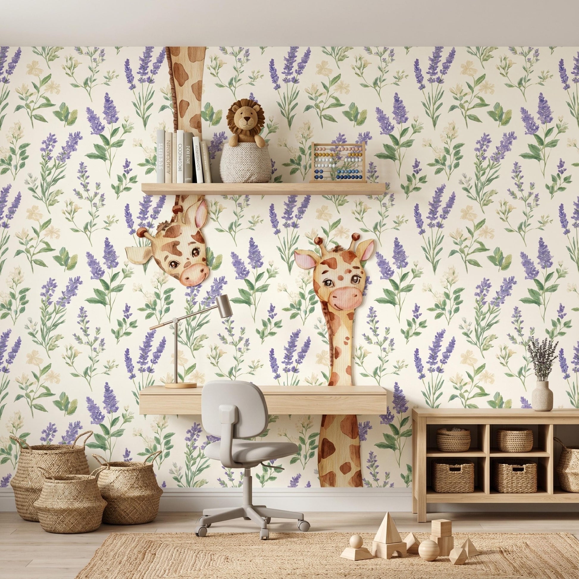 Lavender Purple Vintage Botanical Floral Wallpaper, Cottagecore Wall Decor, French Country Nursery Art, Spring Flower Peel and Stick-WP0063