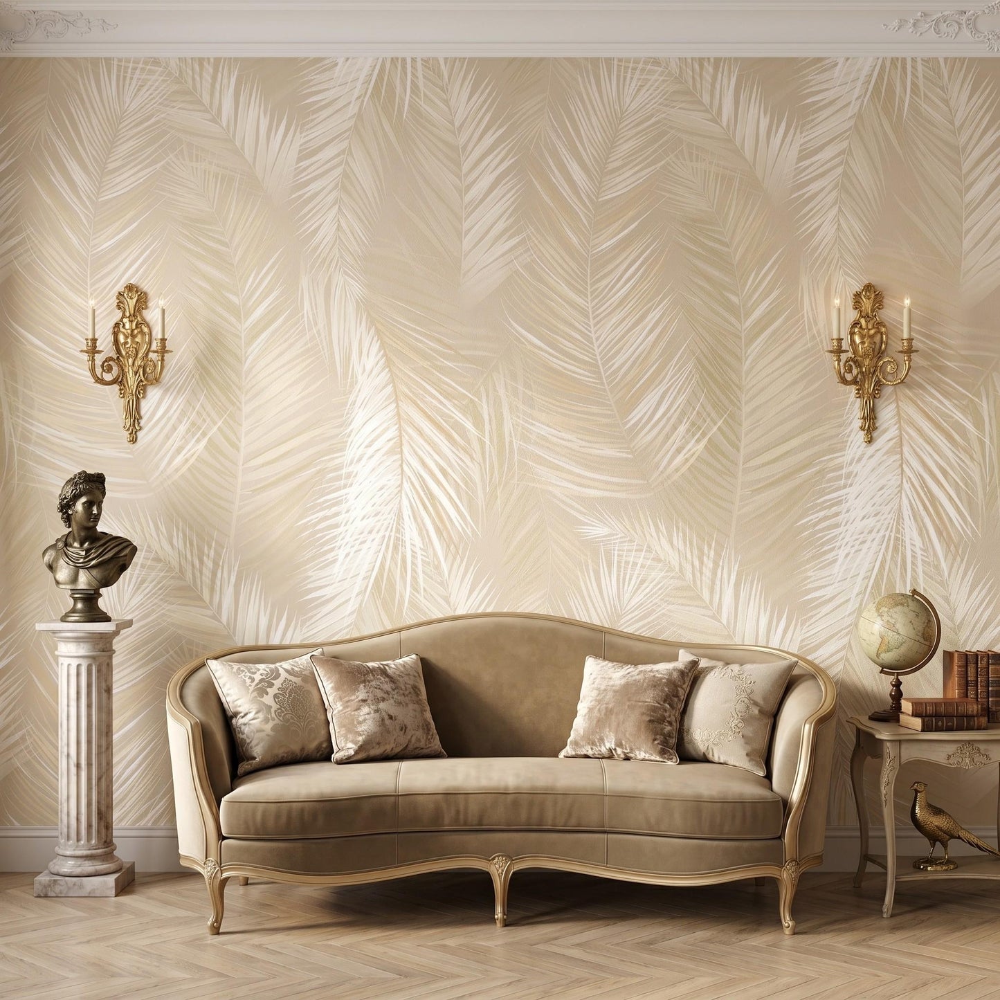 Beige Neutral Boho Tropical Palm Leaf Wallpaper, Modern Minimalist Wall Decor, Earthy Botanical Peel and Stick Paper-WP0040