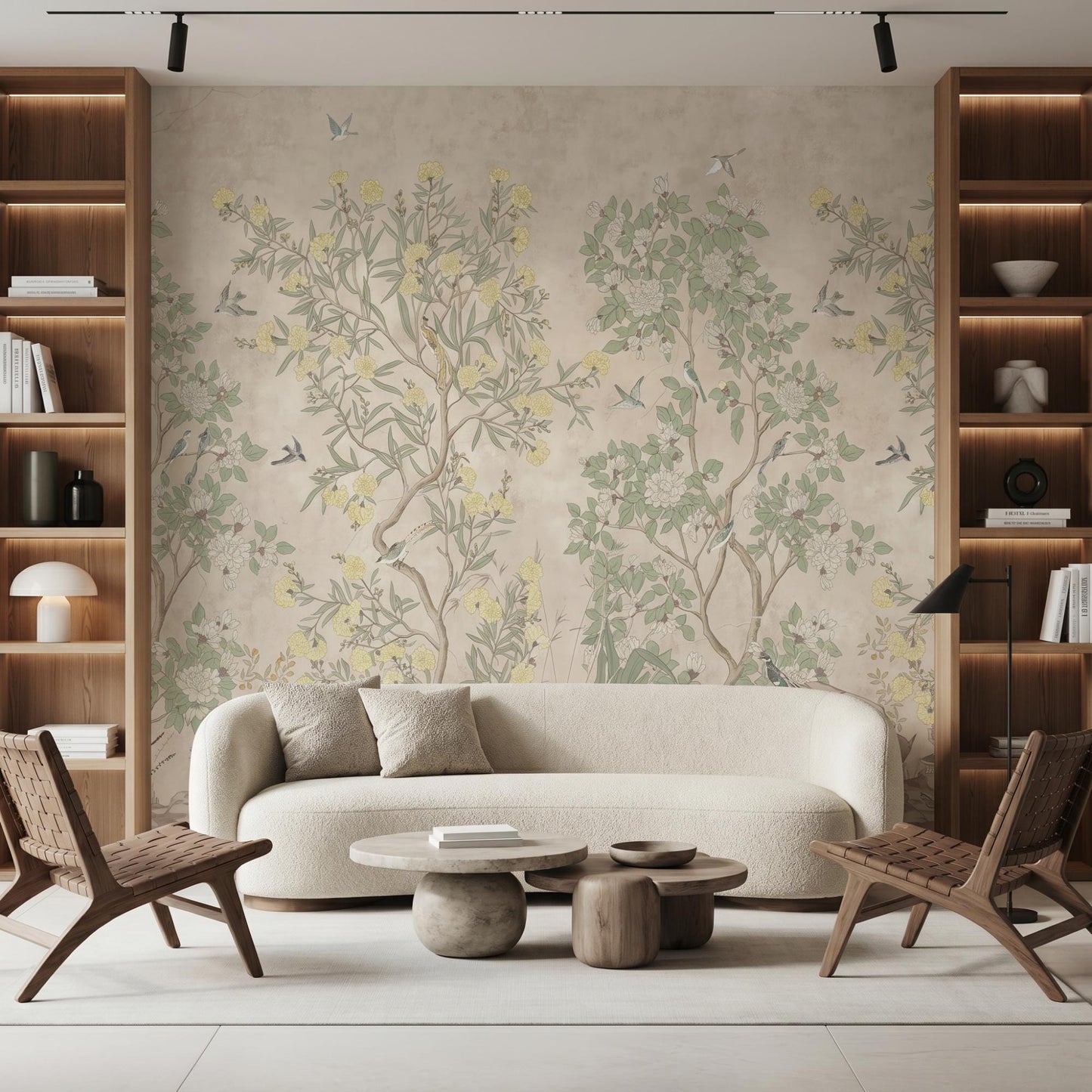 Sage Green Chinoiserie Botanical Wallpaper Mural, Vintage Nature Wall Decor-WP0011