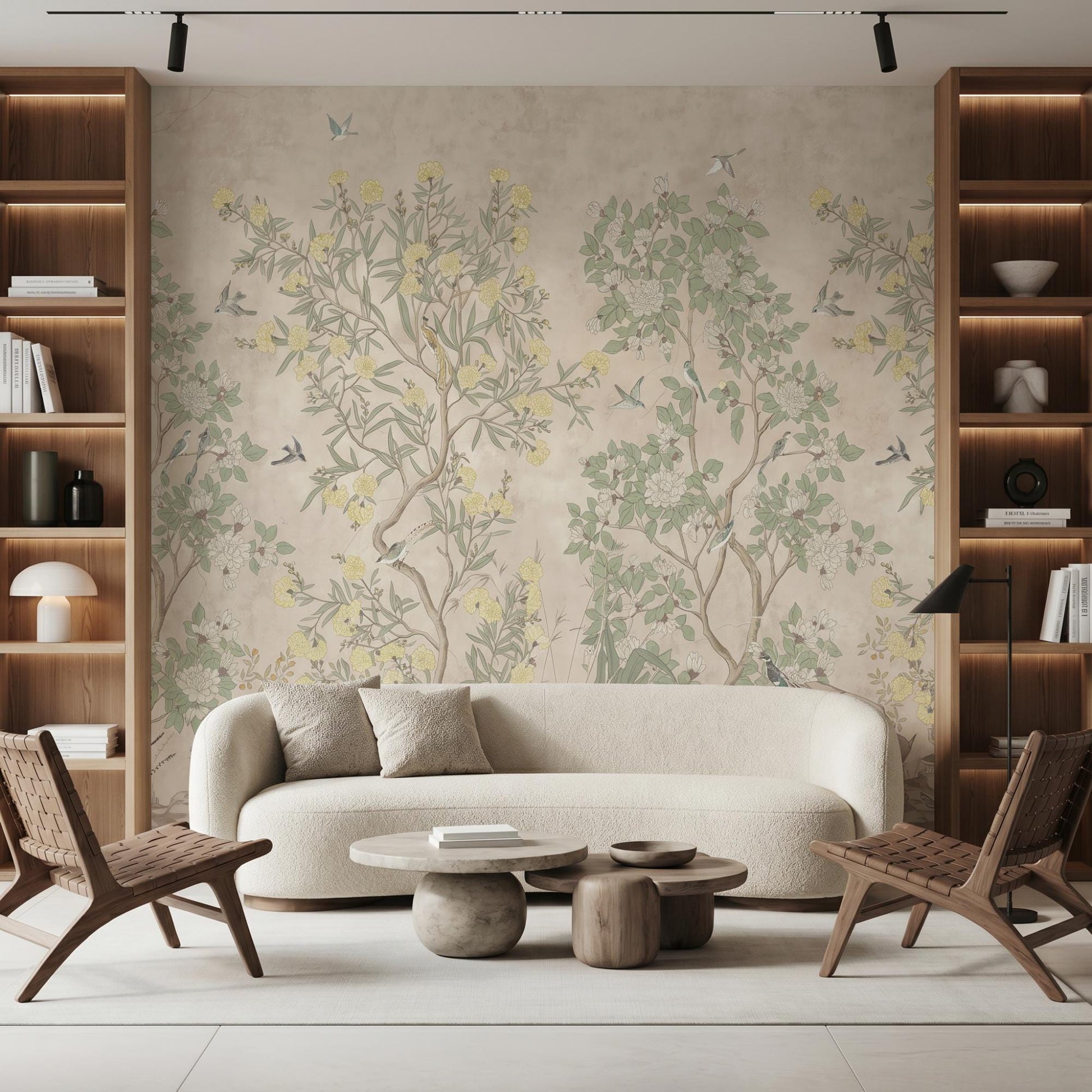 Sage Green Chinoiserie Botanical Wallpaper Mural, Vintage Nature Wall Decor-WP0011