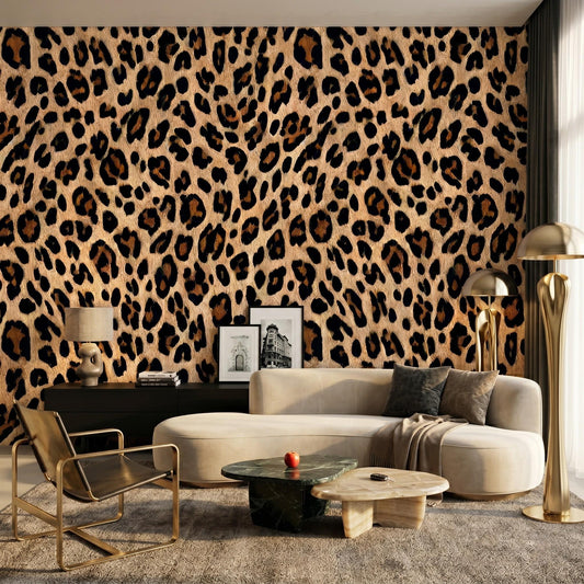 Tan and Brown Leopard Print Textured Wallpaper, Maximalist Animal Skin Wall Mural, Exotic Cheetah Pattern Home Decor-WP0051