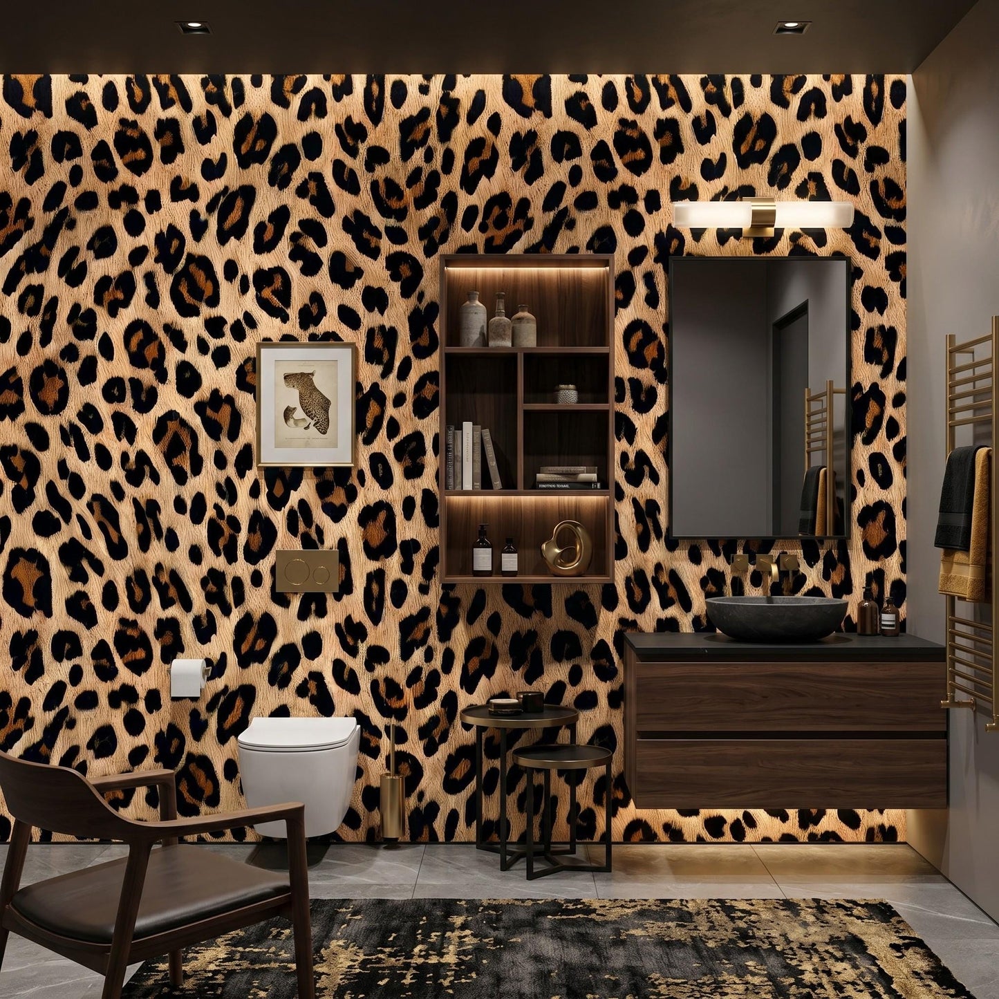 Tan and Brown Leopard Print Textured Wallpaper, Maximalist Animal Skin Wall Mural, Exotic Cheetah Pattern Home Decor-WP0051