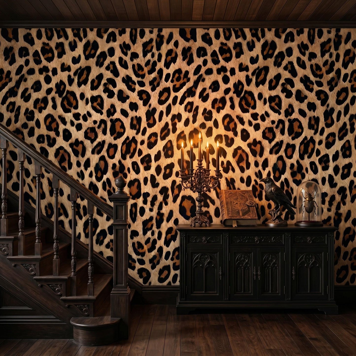 Tan and Brown Leopard Print Textured Wallpaper, Maximalist Animal Skin Wall Mural, Exotic Cheetah Pattern Home Decor-WP0051