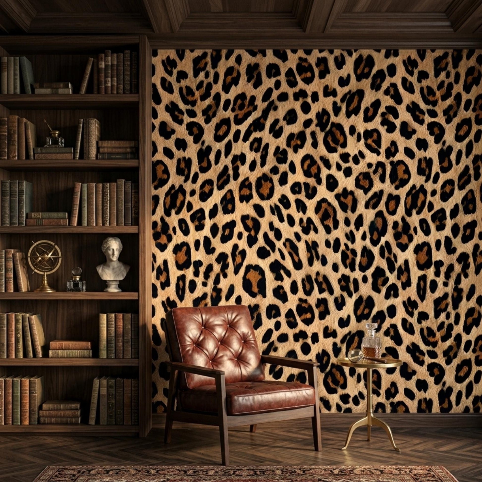 Tan and Brown Leopard Print Textured Wallpaper, Maximalist Animal Skin Wall Mural, Exotic Cheetah Pattern Home Decor-WP0051