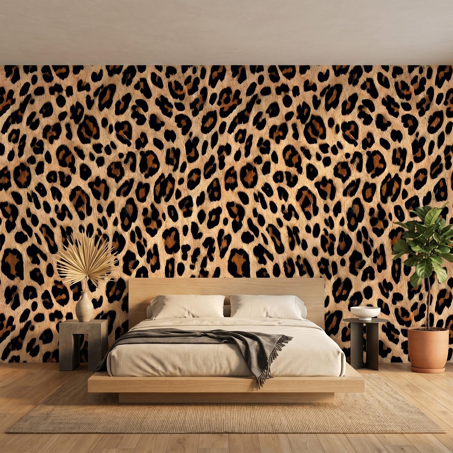 Tan and Brown Leopard Print Textured Wallpaper, Maximalist Animal Skin Wall Mural, Exotic Cheetah Pattern Home Decor-WP0051