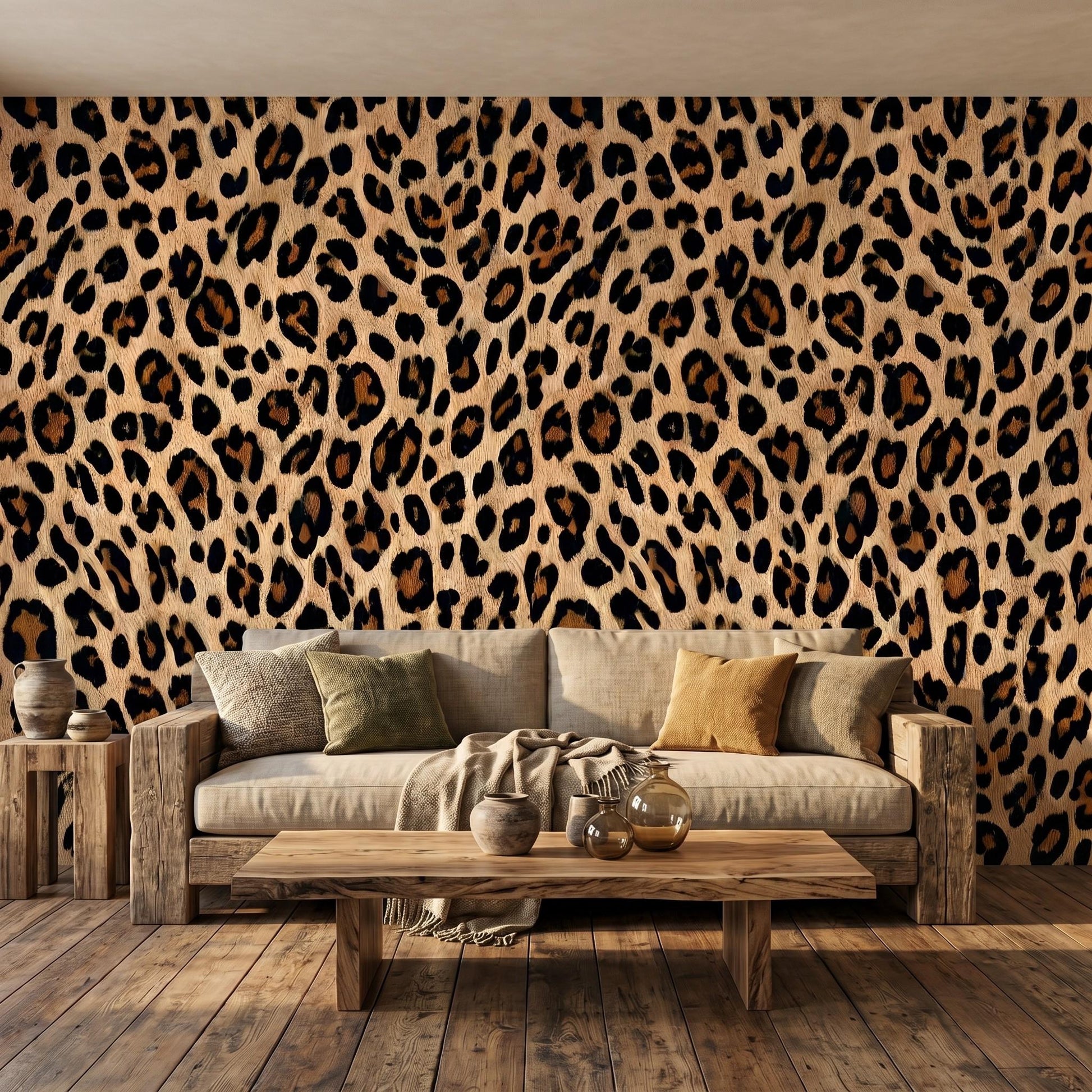 Tan and Brown Leopard Print Textured Wallpaper, Maximalist Animal Skin Wall Mural, Exotic Cheetah Pattern Home Decor-WP0051