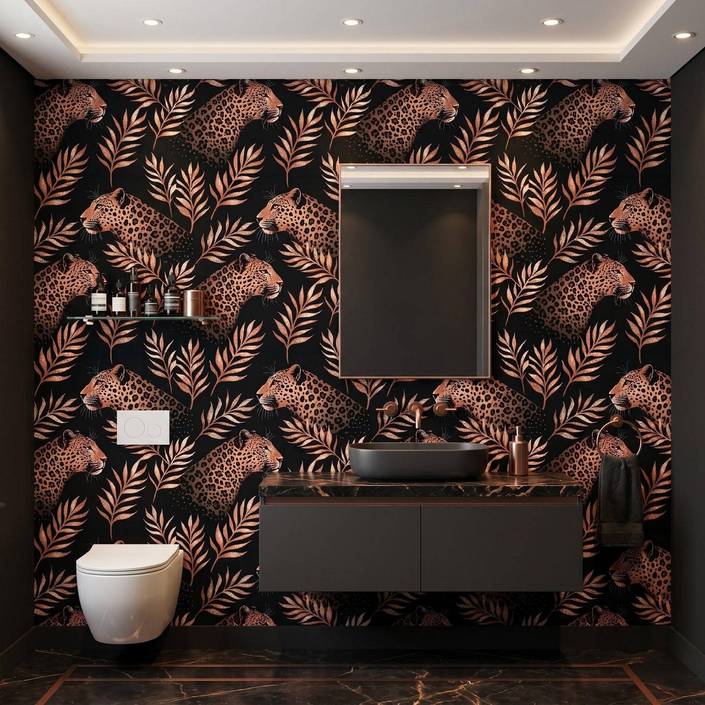 Black and Copper Leopard Jungle Maximalist Wallpaper, Moody Tropical Cheetah Wall Decor, Dark Academia Aesthetic Home Improvement-WP0052