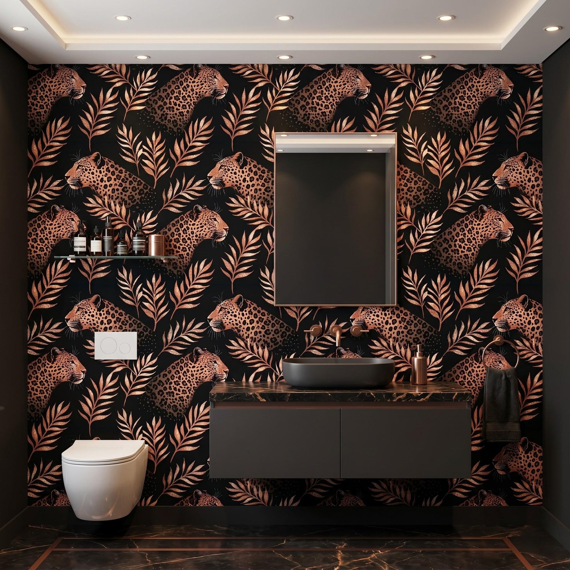 Black and Copper Leopard Jungle Maximalist Wallpaper, Moody Tropical Cheetah Wall Decor, Dark Academia Aesthetic Home Improvement-WP0052