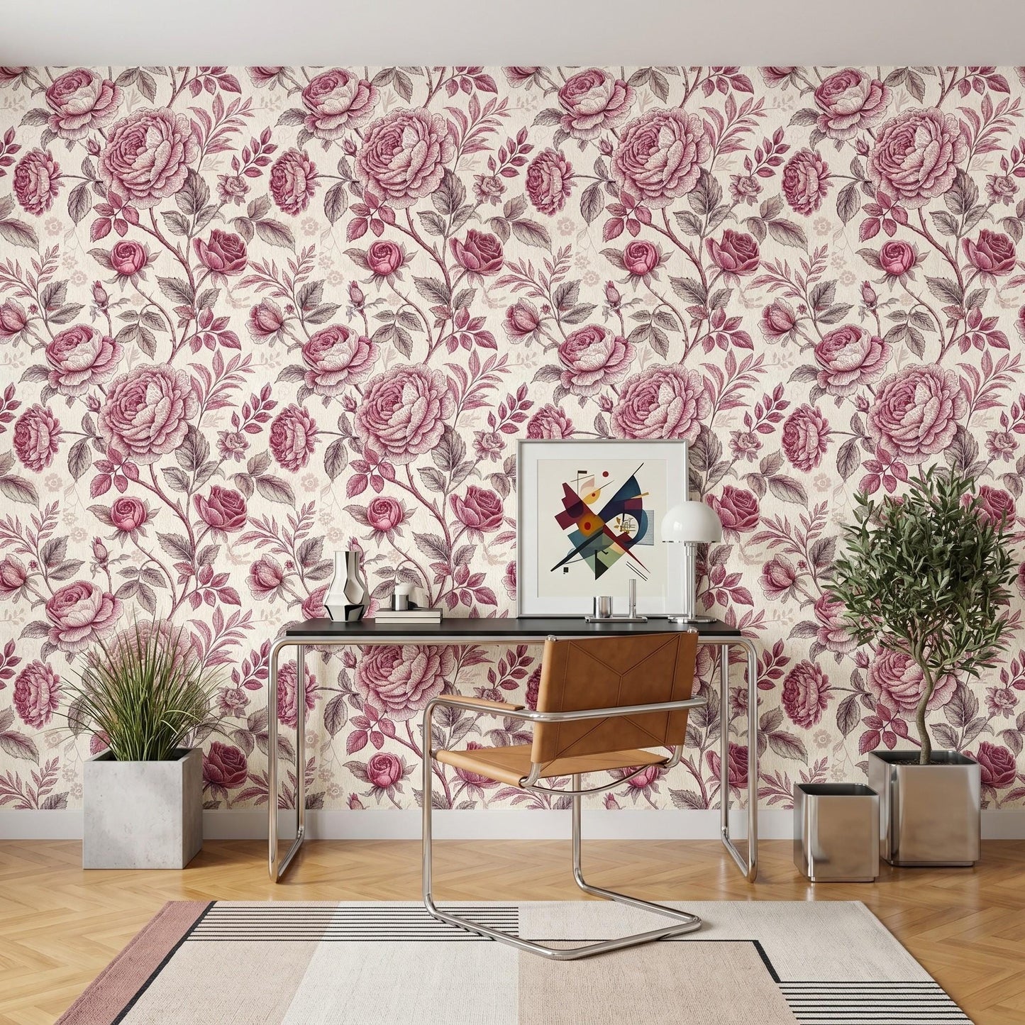 Mauve Pink Vintage Shabby Chic Floral Rose Wallpaper, Romantic Nursery Wall Decor, Elegant Cottagecore Bedroom Accent-WP0055