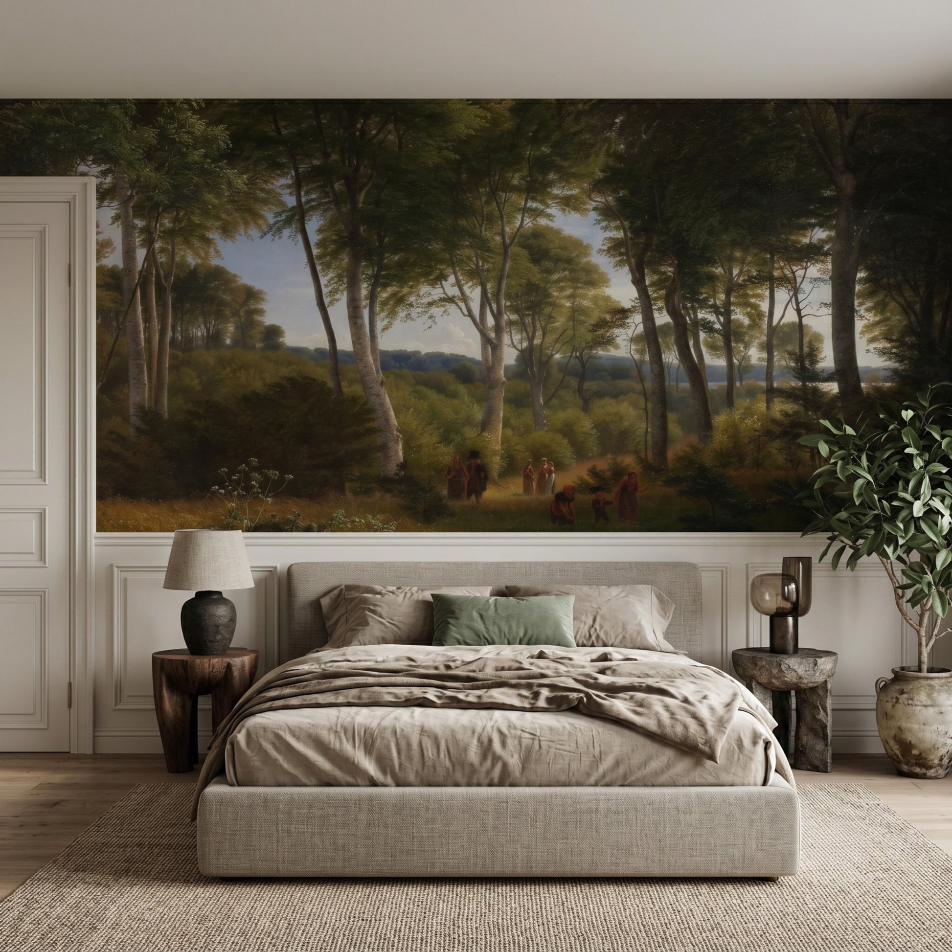 Dark Green Forest Wallpaper, Vintage Landscape Wall Mural, Moody Nature Decor-WP0079