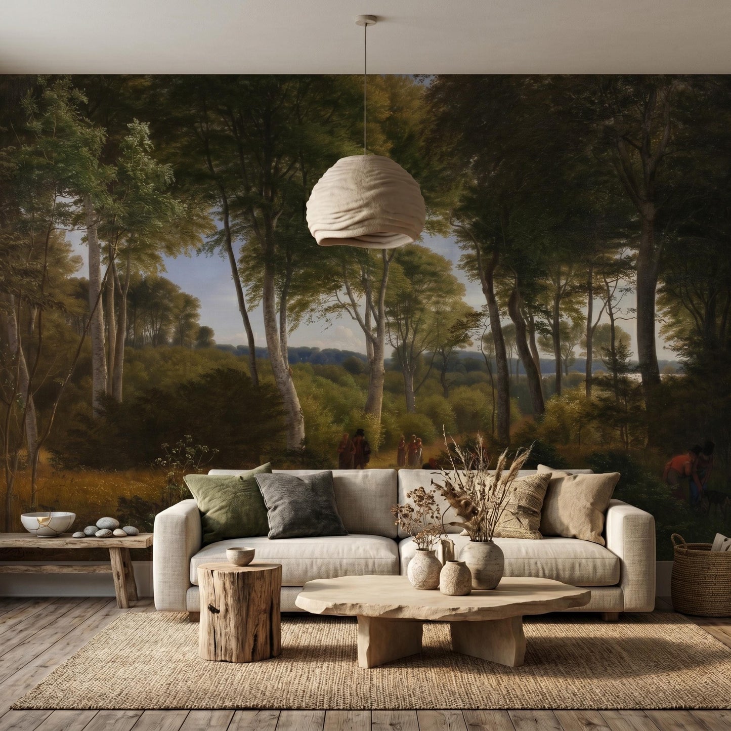 Dark Green Forest Wallpaper, Vintage Landscape Wall Mural, Moody Nature Decor-WP0079