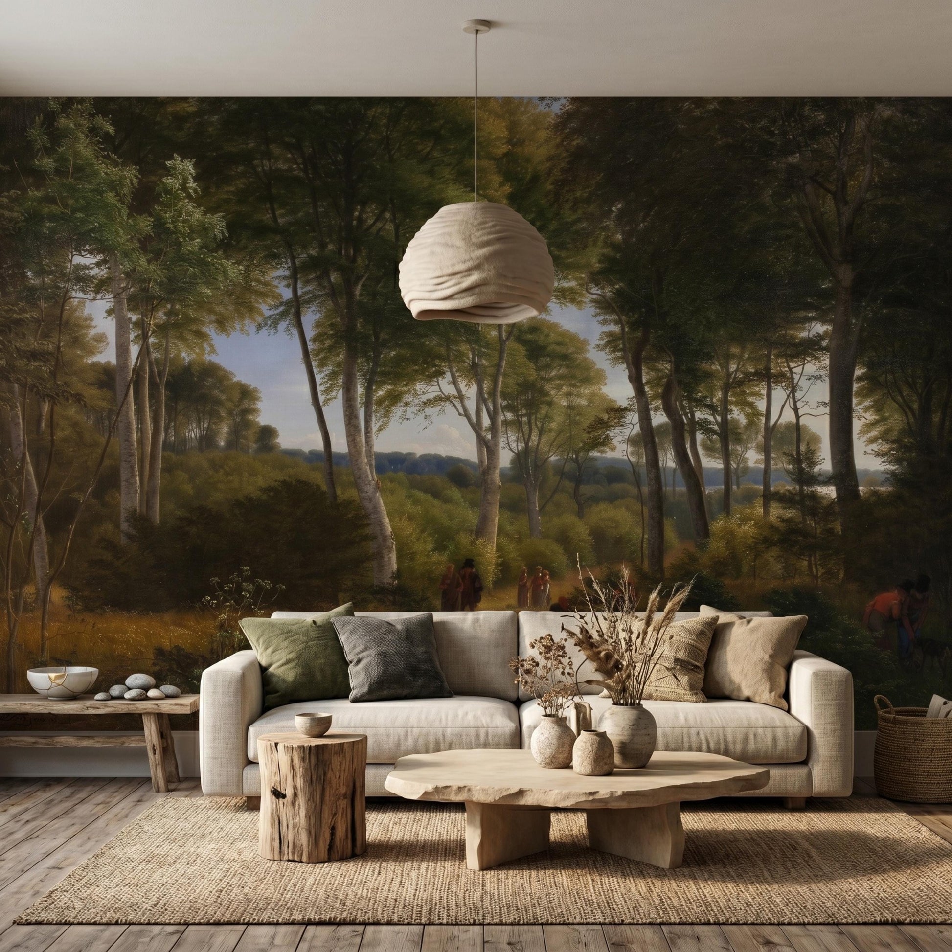Dark Green Forest Wallpaper, Vintage Landscape Wall Mural, Moody Nature Decor-WP0079