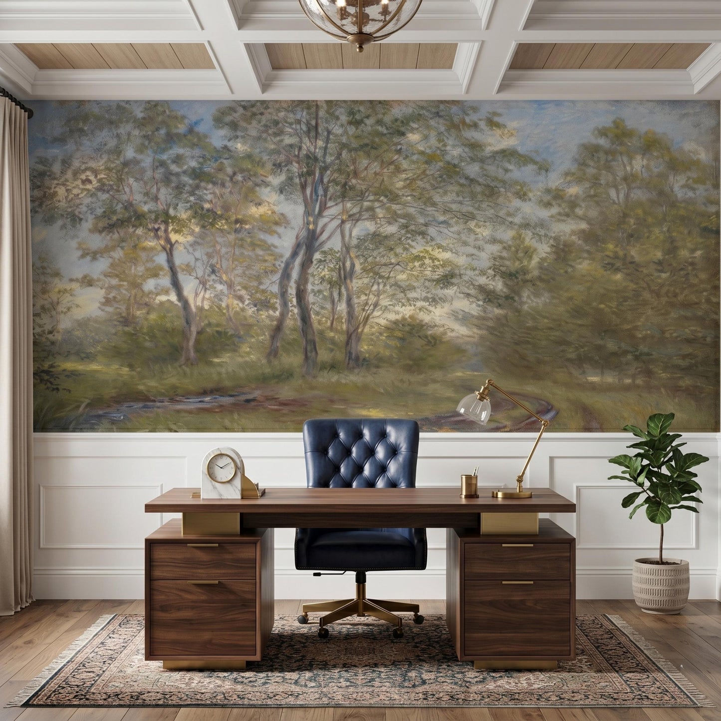 Sage Green Forest Wallpaper Mural, Impressionist Landscape Wall Art, Vintage Nature Decor, Moody Woodland Accent Wall-WP0056