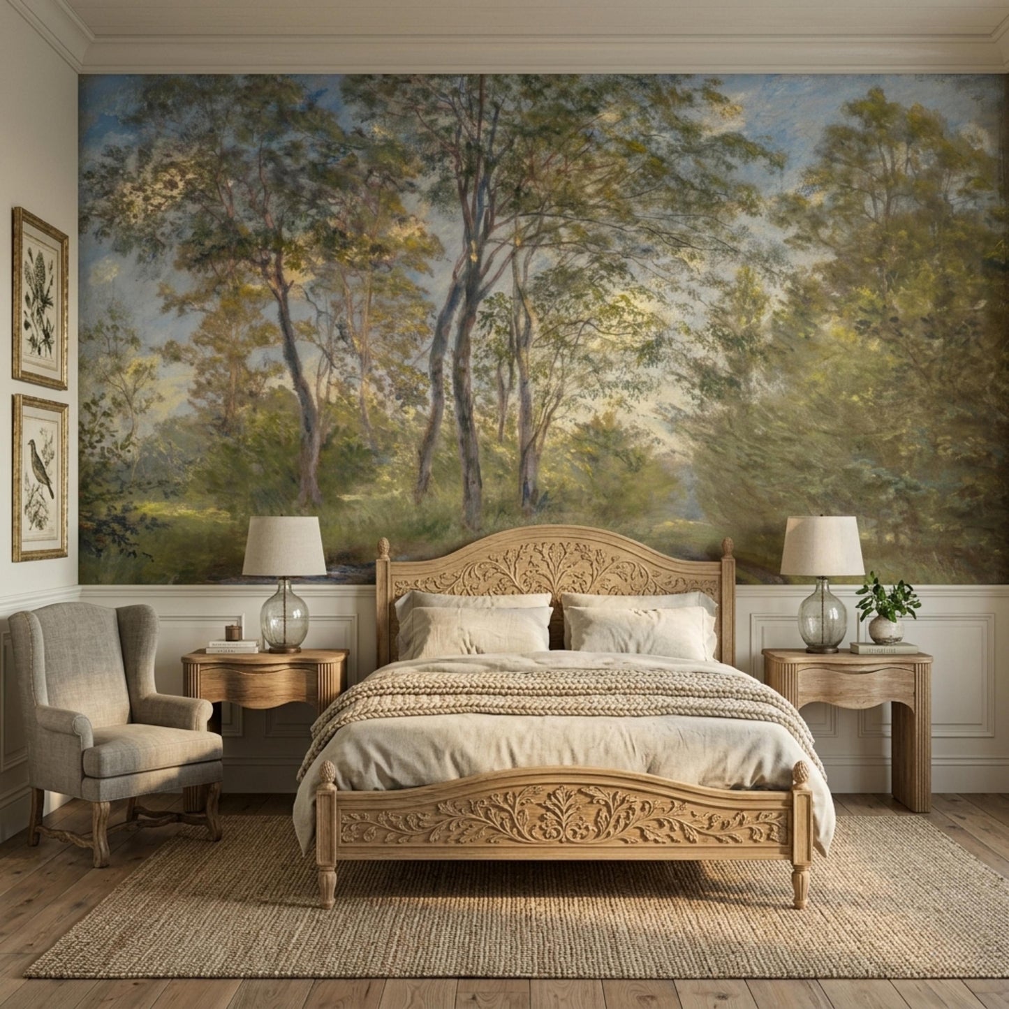Sage Green Forest Wallpaper Mural, Impressionist Landscape Wall Art, Vintage Nature Decor, Moody Woodland Accent Wall-WP0056