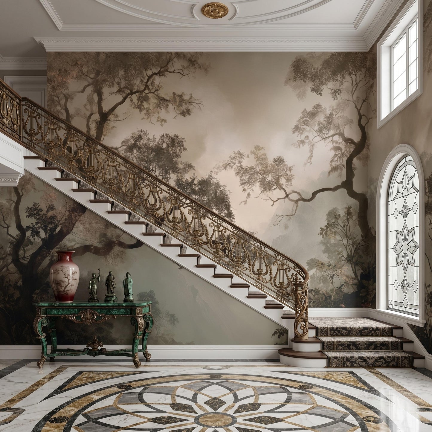Sepia Vintage Forest Mural Wallpaper, Atmospheric Tree Wall Art, Dark Academia Decor-WP0085