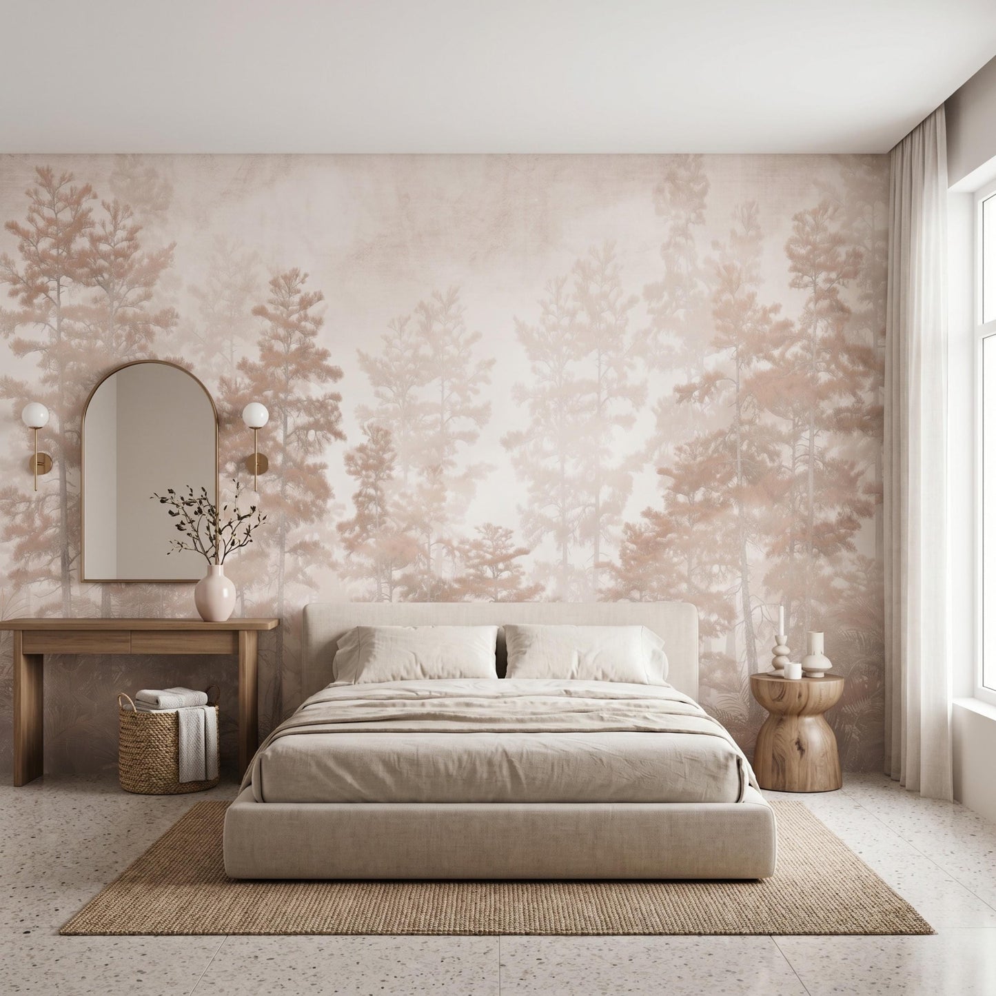 Moody Forest Wallpaper Mural, Vintage Beige Woodland Wall Decor, Sepia Pine Tree Landscape, Neutral Aesthetic Wallpaperl-WP0087