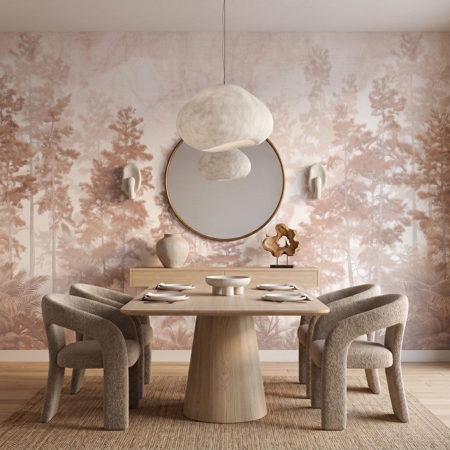 Moody Forest Wallpaper Mural, Vintage Beige Woodland Wall Decor, Sepia Pine Tree Landscape, Neutral Aesthetic Wallpaperl-WP0087