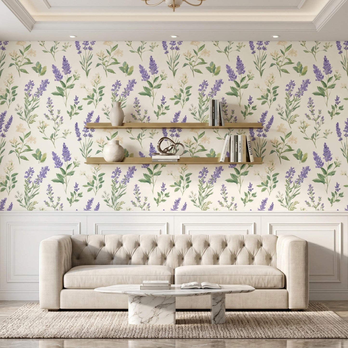 Lavender Purple Vintage Botanical Floral Wallpaper, Cottagecore Wall Decor, French Country Nursery Art, Spring Flower Peel and Stick-WP0063