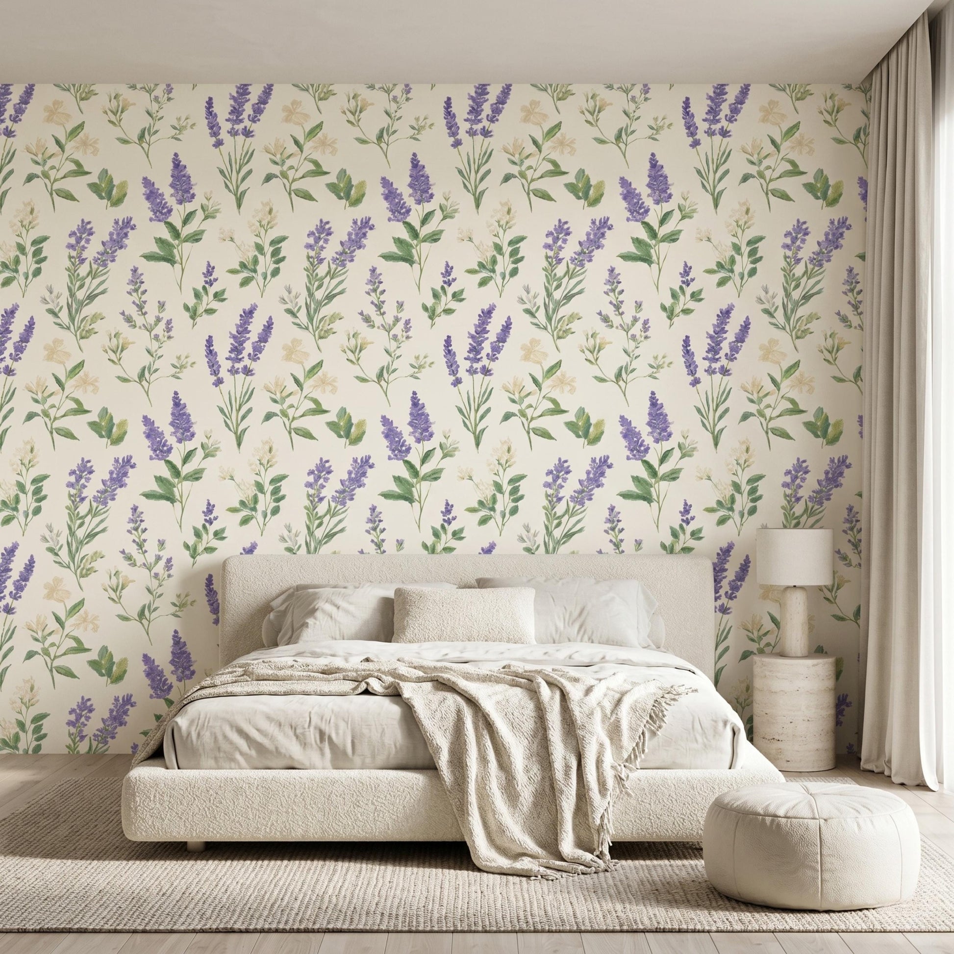 Lavender Purple Vintage Botanical Floral Wallpaper, Cottagecore Wall Decor, French Country Nursery Art, Spring Flower Peel and Stick-WP0063