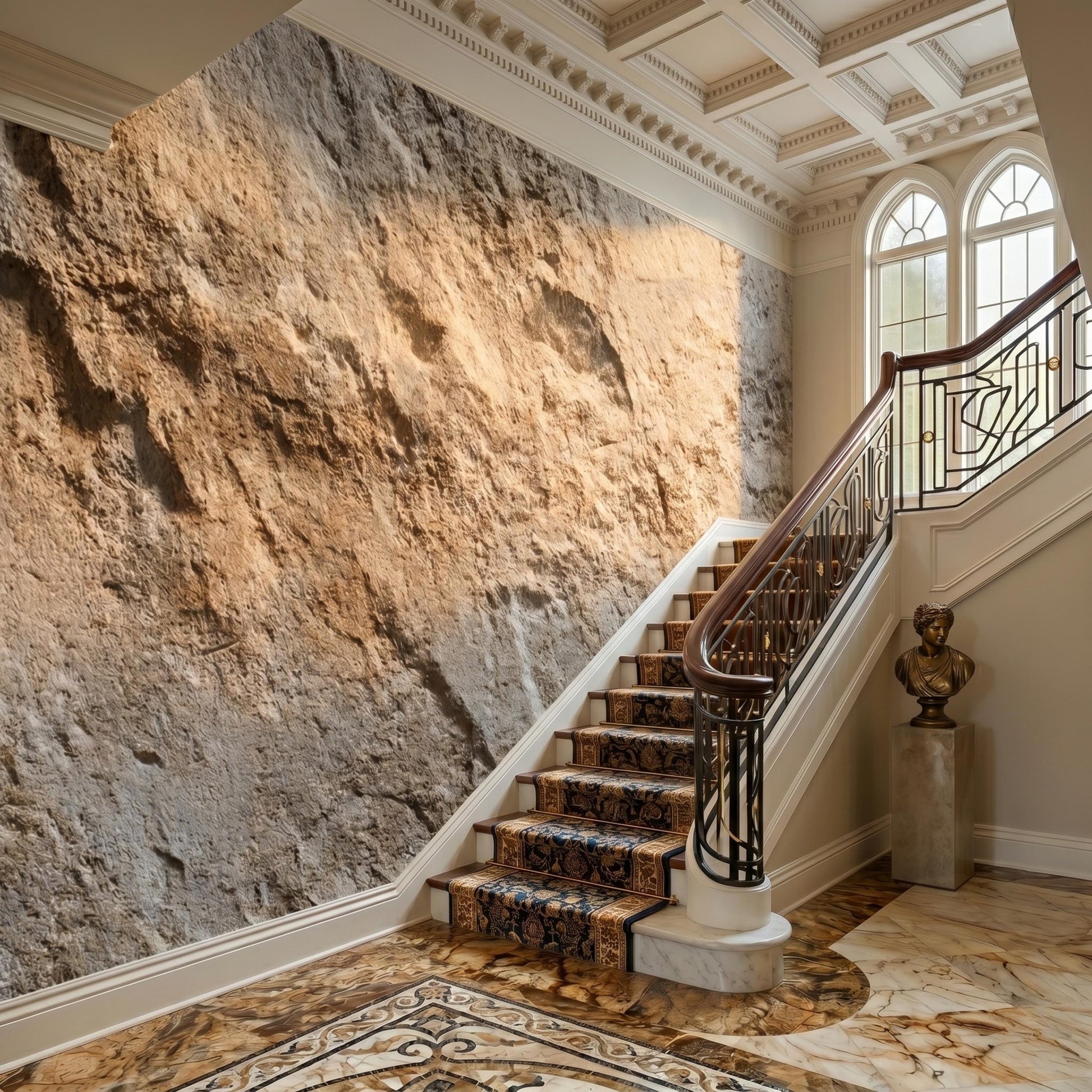 Faux Stone Wallpaper Peel and Stick, Natural Rock Wall Mural,Rustic Travertine Texture Wall Decor Earthy Wabi Sabi Bathroom Wallpaper-WP0101