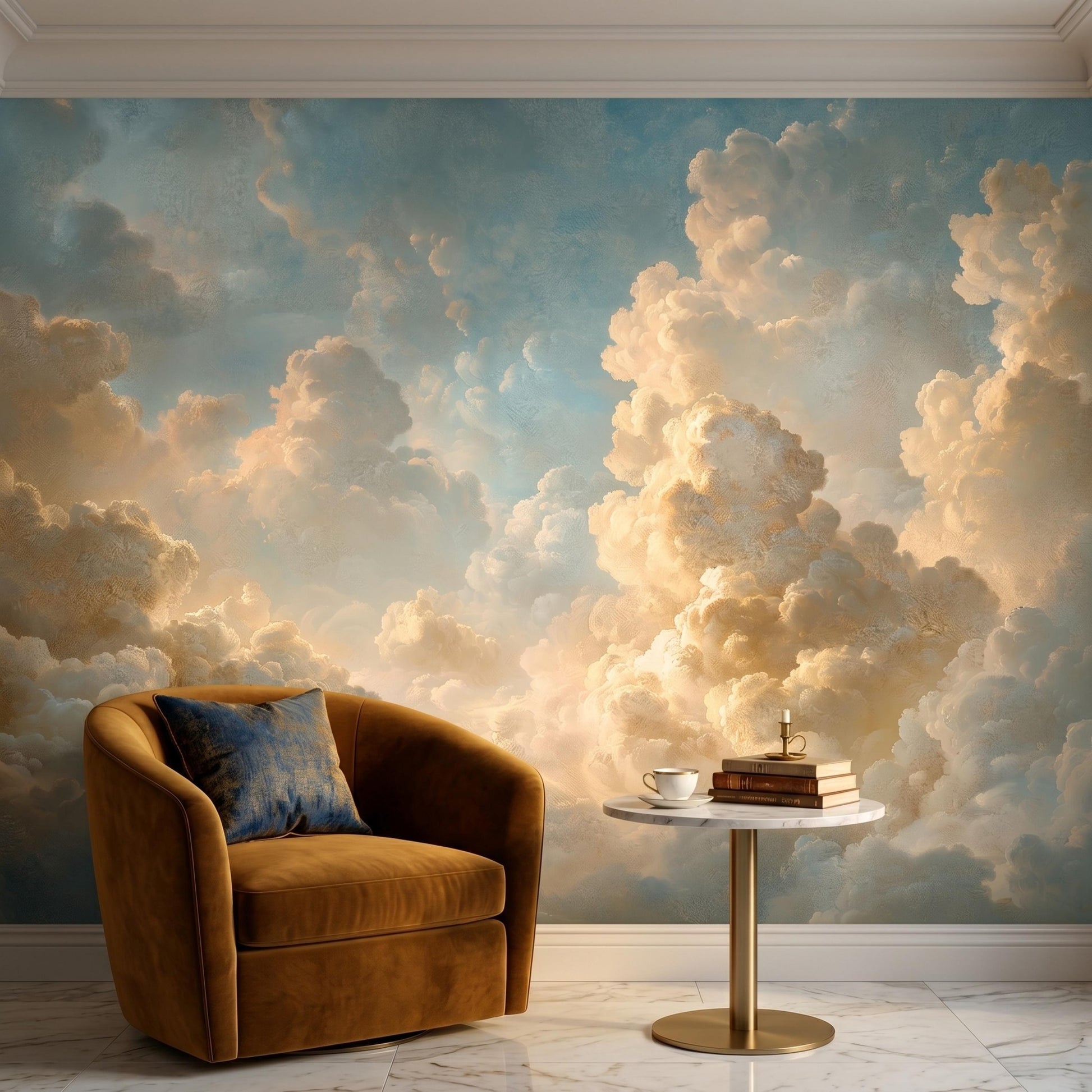 Vintage Cloud Wallpaper, Ethereal Sky Wall Mural, Dreamy Bedroom Decor, Aesthetic Peel and Stick Wallpaper, Renaissance Cloud Print-WP0104