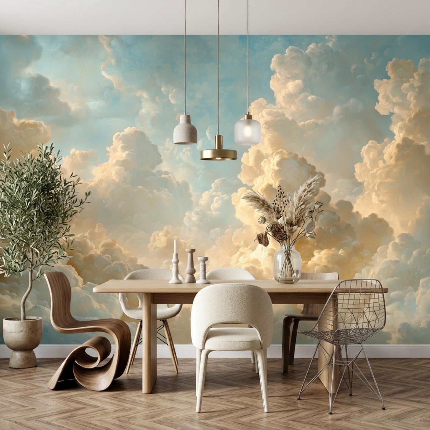 Vintage Cloud Wallpaper, Ethereal Sky Wall Mural, Dreamy Bedroom Decor, Aesthetic Peel and Stick Wallpaper, Renaissance Cloud Print-WP0104