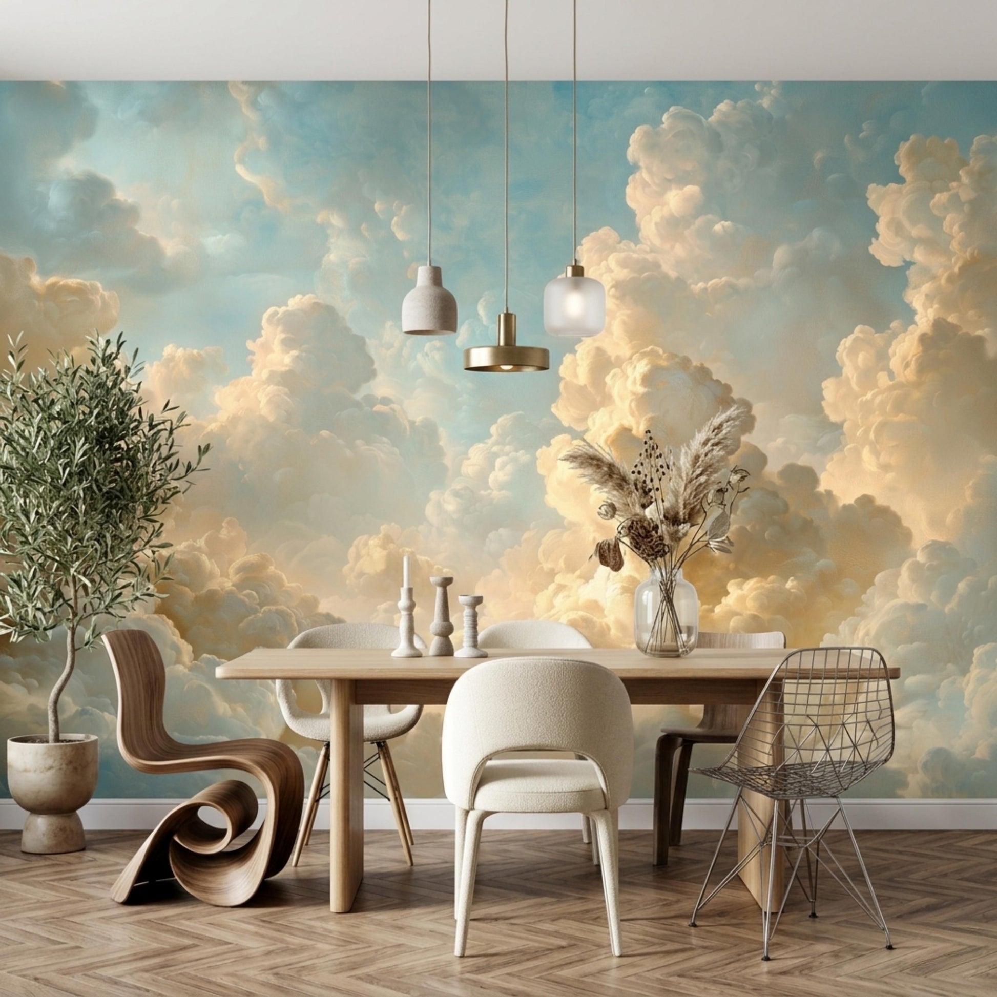 Vintage Cloud Wallpaper, Ethereal Sky Wall Mural, Dreamy Bedroom Decor, Aesthetic Peel and Stick Wallpaper, Renaissance Cloud Print-WP0104